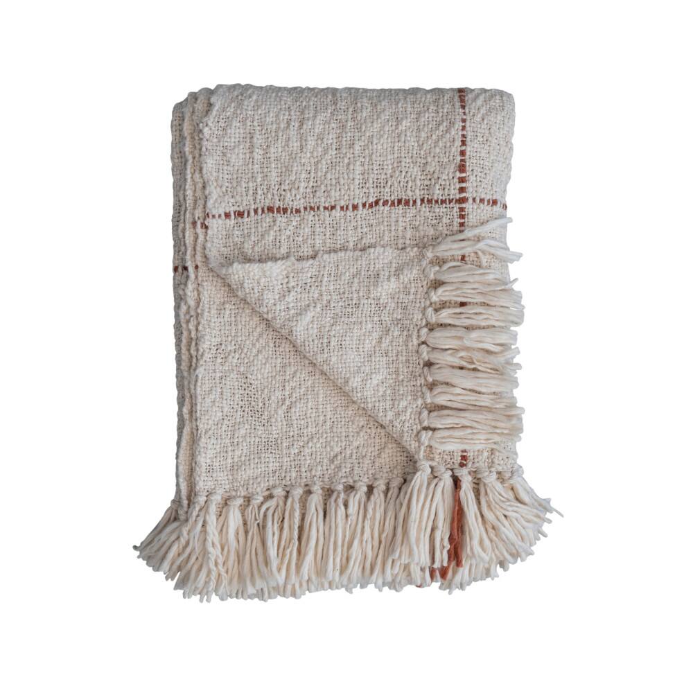Hello Honey® Natural & Brown Grid Pattern Throw Blanket with Fringe