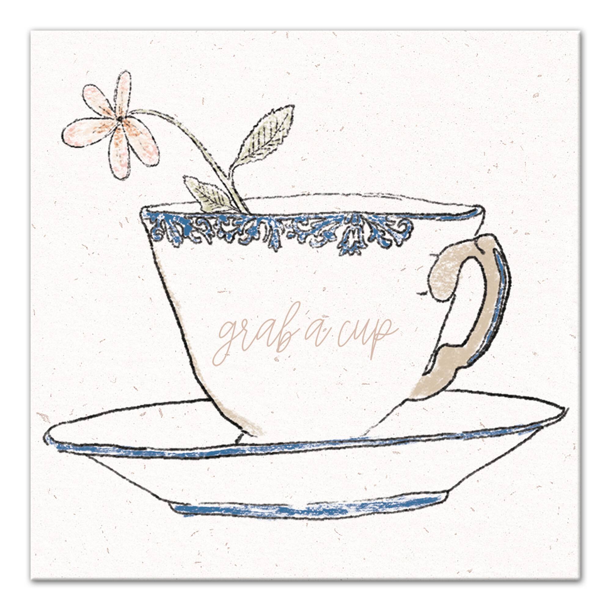 Tea Cup With Flower 12" x 12" Canvas Wall Art