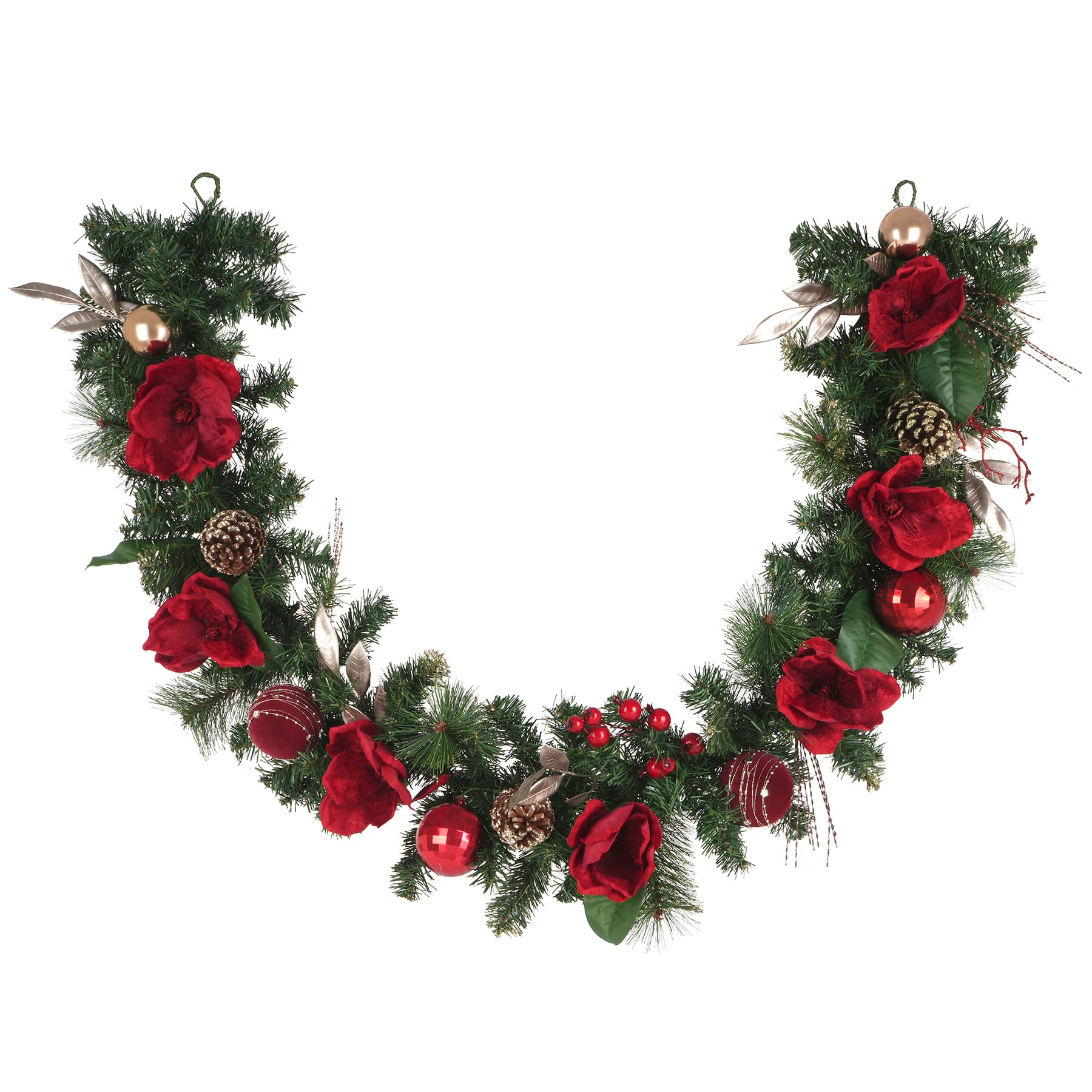 6ft. Red Magnolia, Berry, Ornament &#x26; Pinecone Garland by Ashland&#xAE;