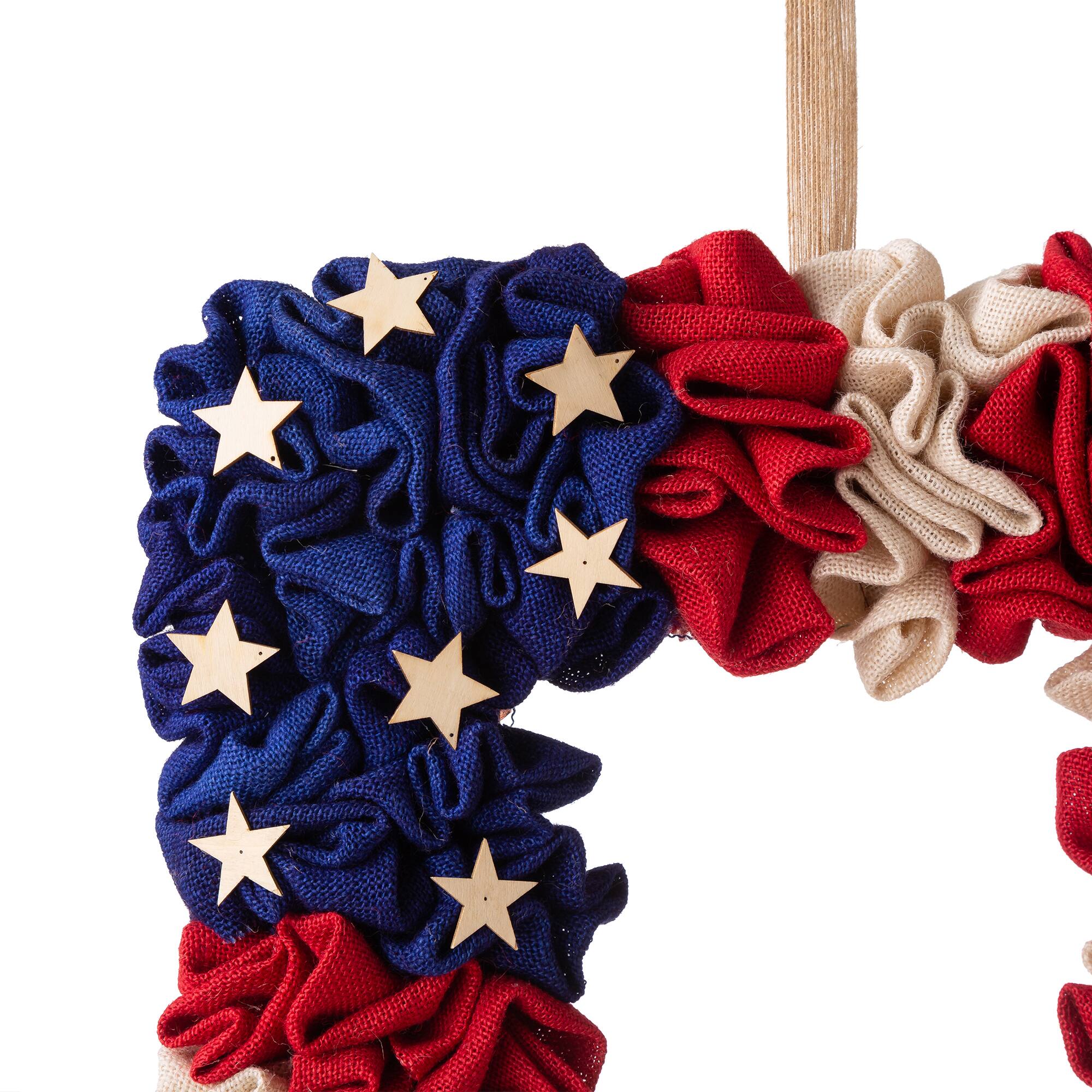 Glitzhome® 19" American Flag Square Fabric Wreath