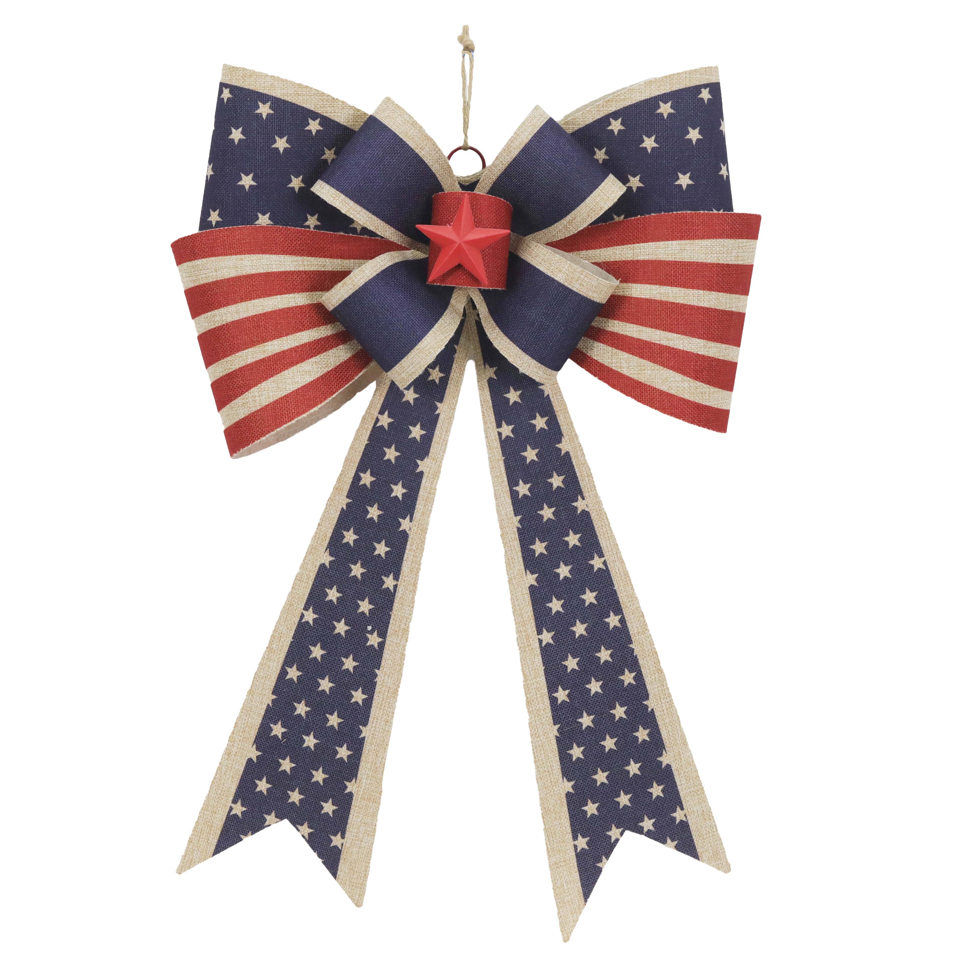 23.25&#x22; Burlap Patriotic Stars &#x26; Stripes Wall Ribbon by Celebrate It&#x2122;