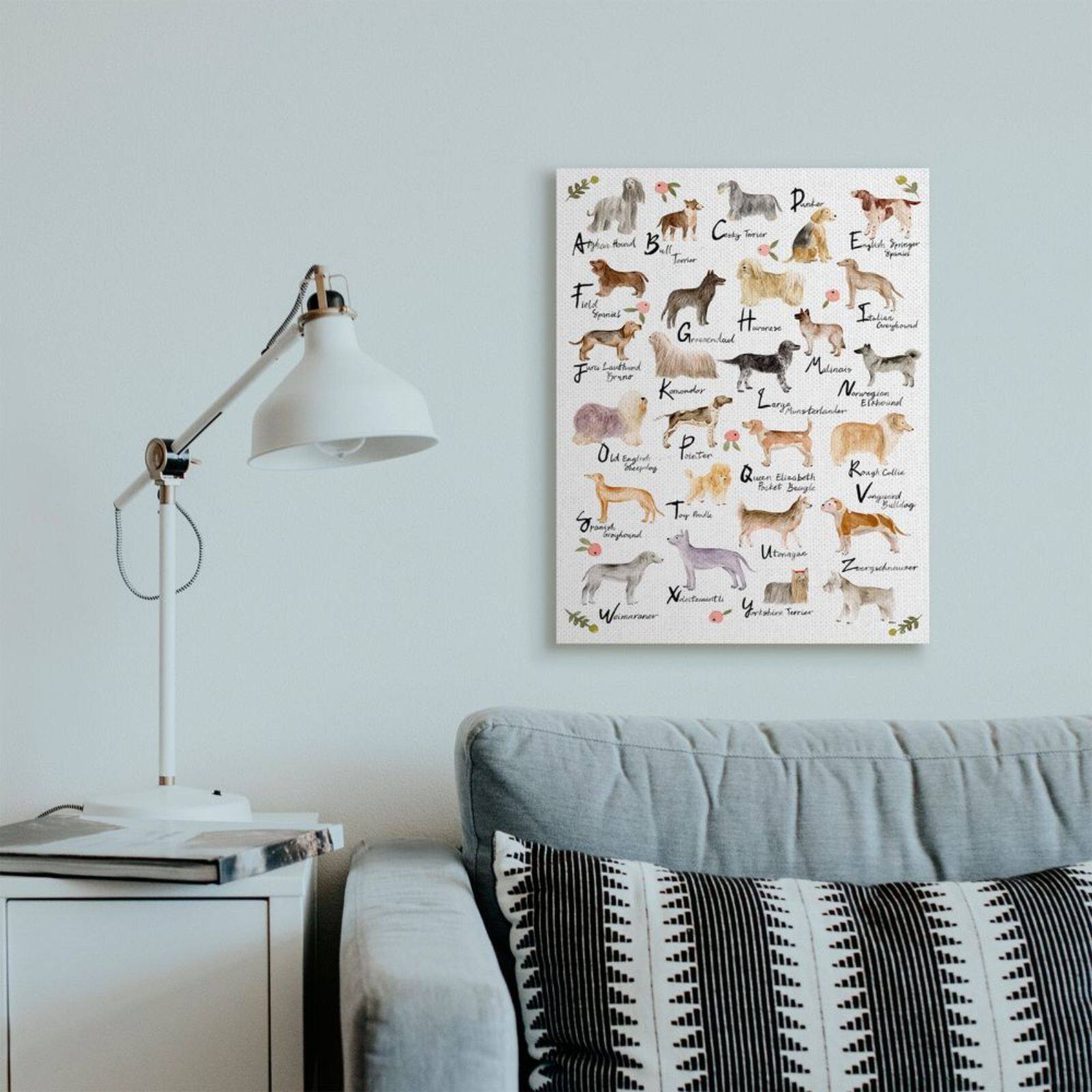 Stupell Industries Alphabet of Dogs with Florals Wall Art