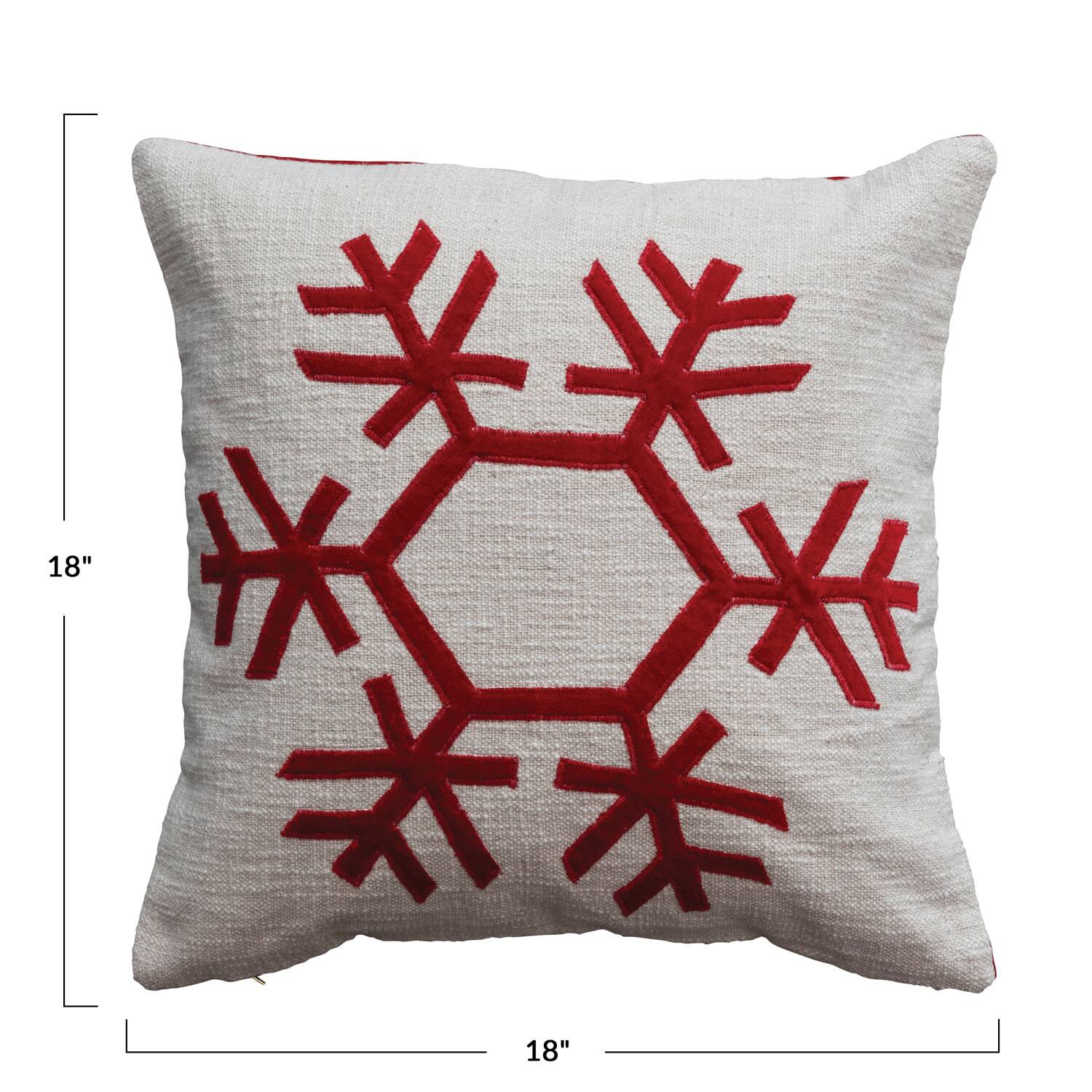 Hello Honey® Cream & Red Embroidered Snowflake Pillow