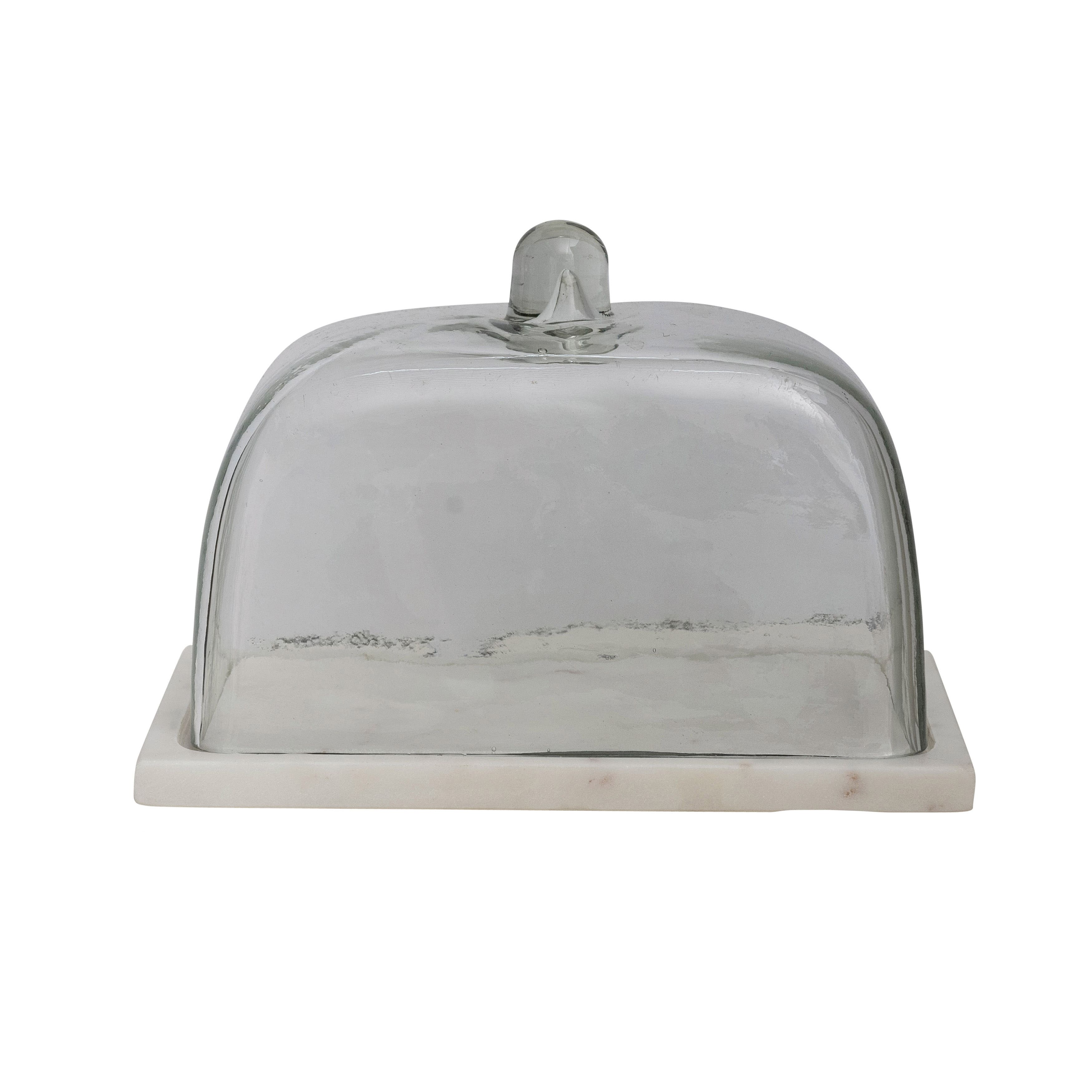 6.5&#x22; Glass Cloche with White Marble Base