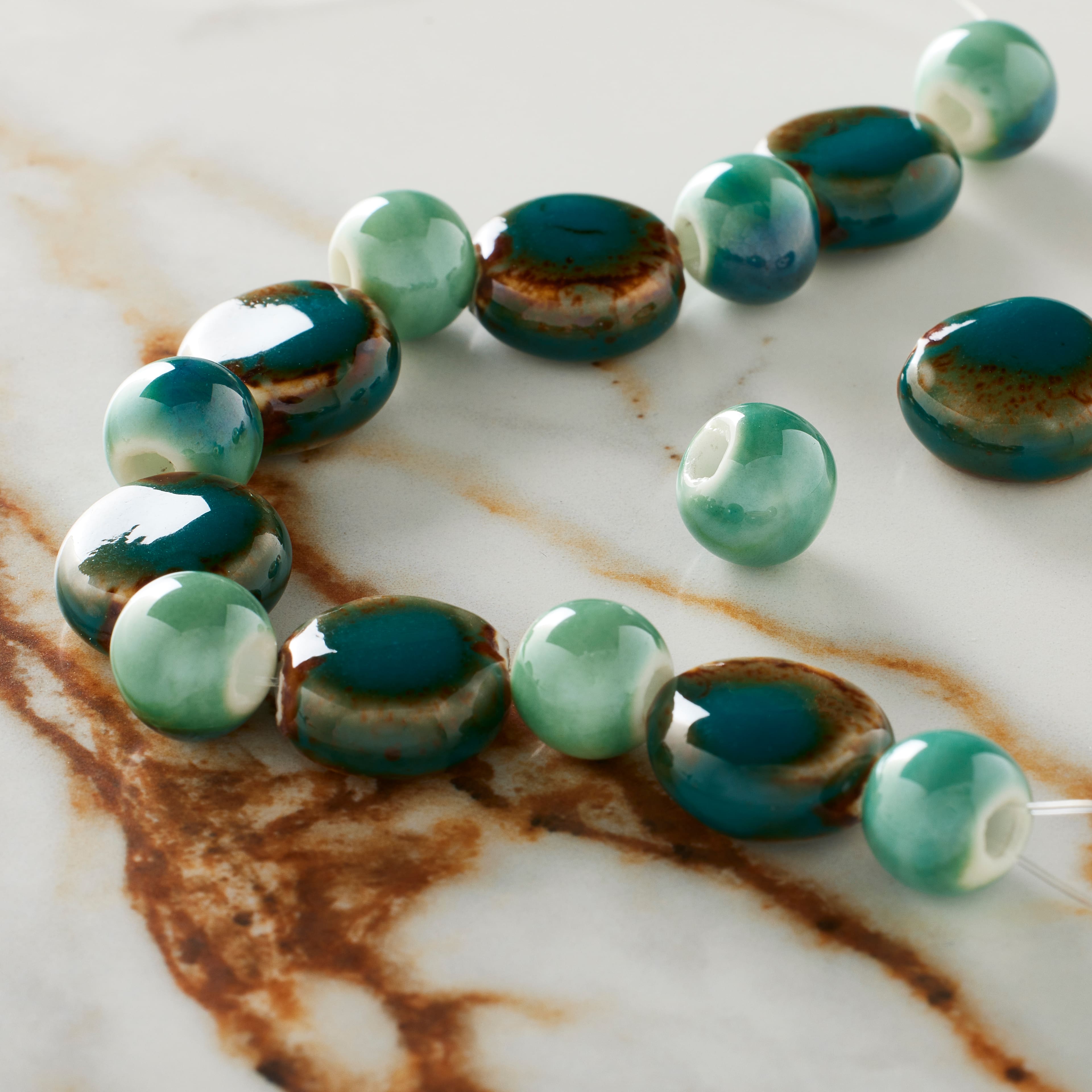 Teal Reactive Glaze Ceramic Disc & Round Beads by Bead Landing™