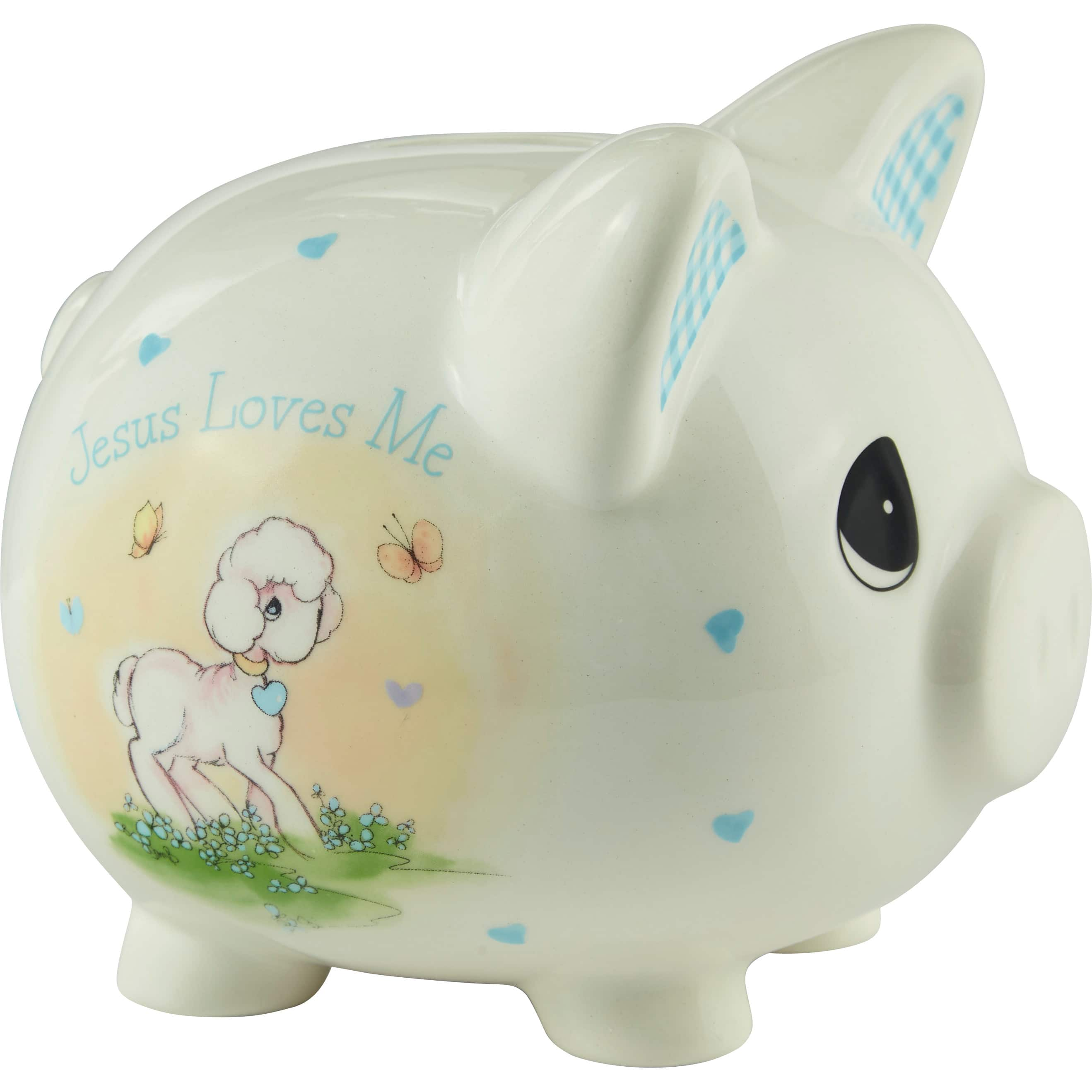 Precious Moments 5&#x22; Blue Jesus Loves Me Ceramic Bank