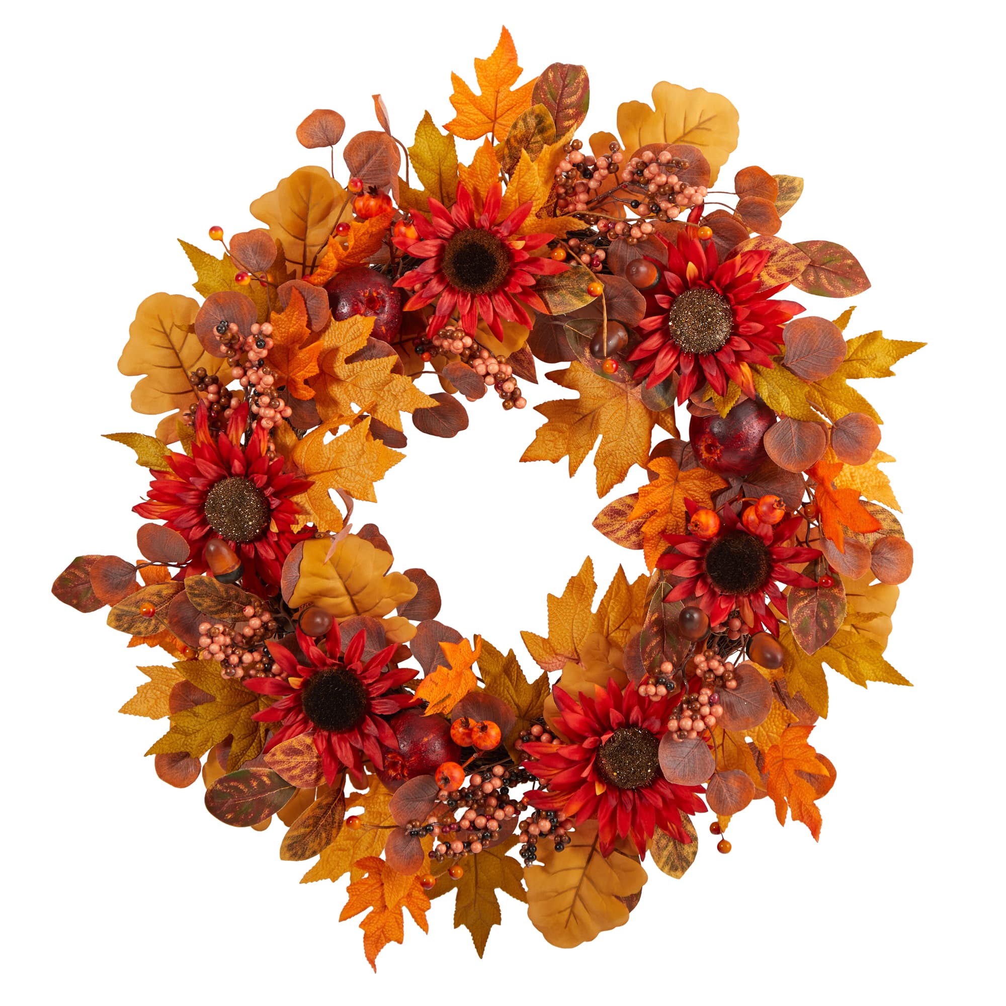 30" Fall Acorn, Sunflower, Berries & Autumn Foliage Wreath