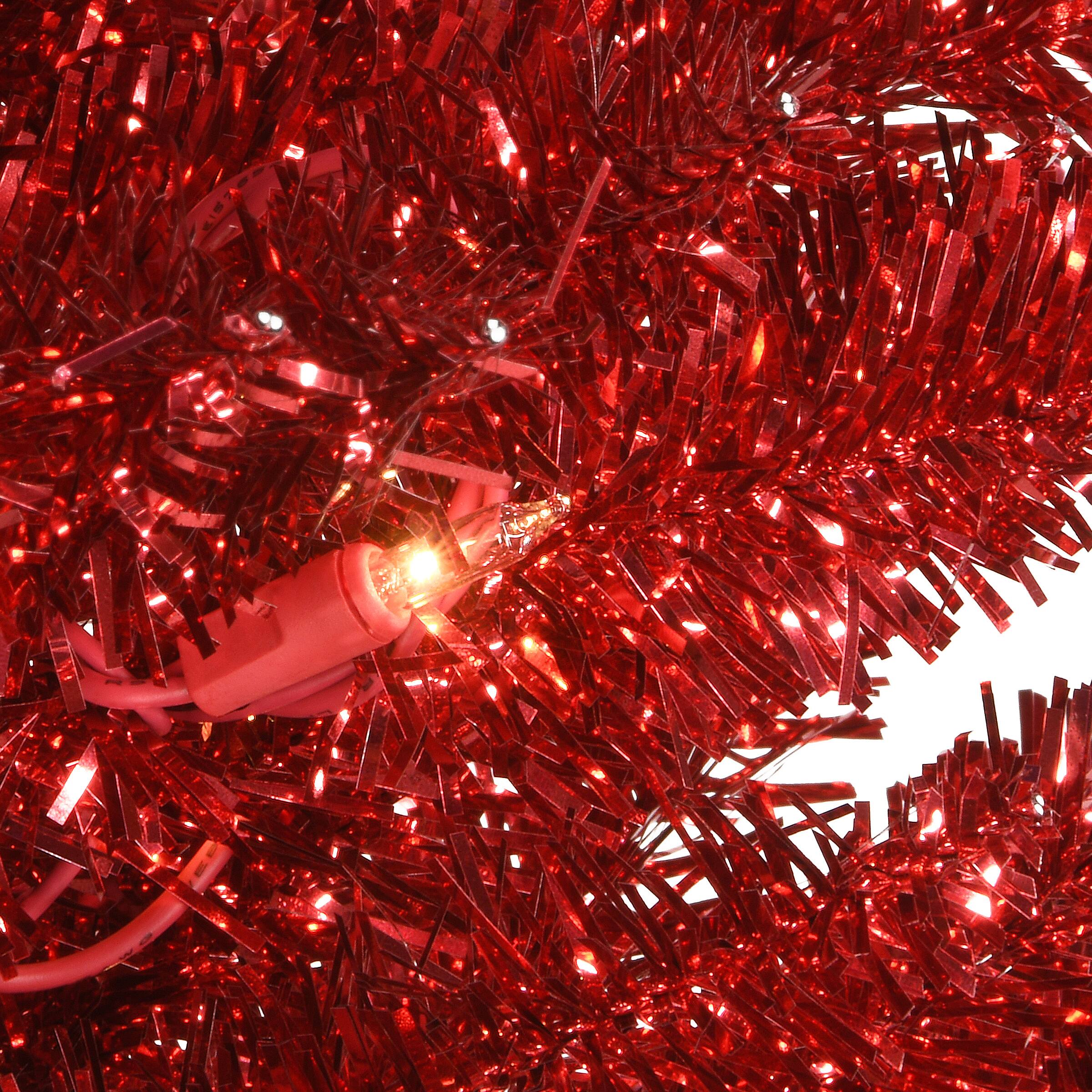4ft. Pre-Lit Red Tinsel Artificial Christmas Tree, Clear Lights