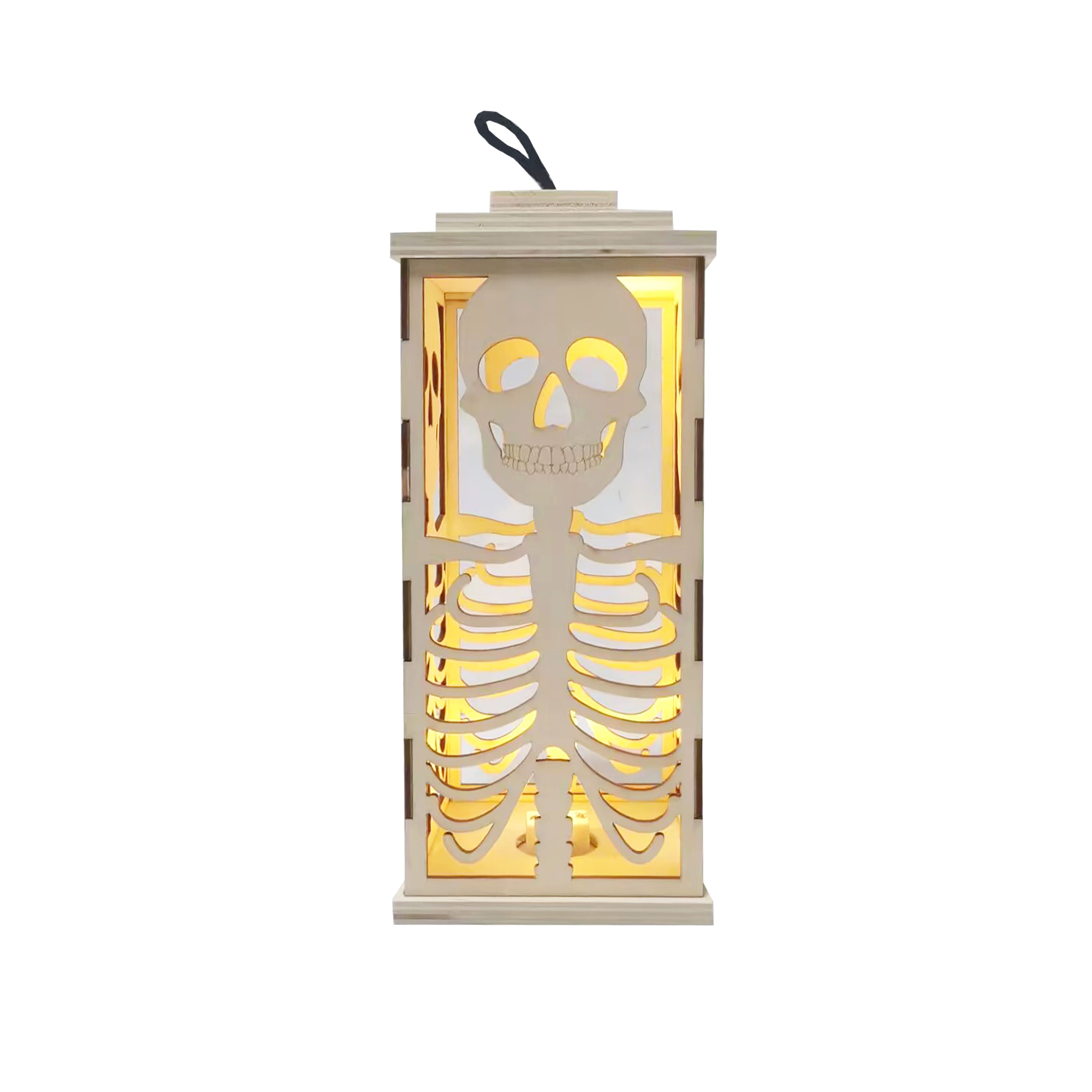 10&#x22; DIY LED Skull Wood Lantern D&#xE9;cor by Make Market&#xAE;