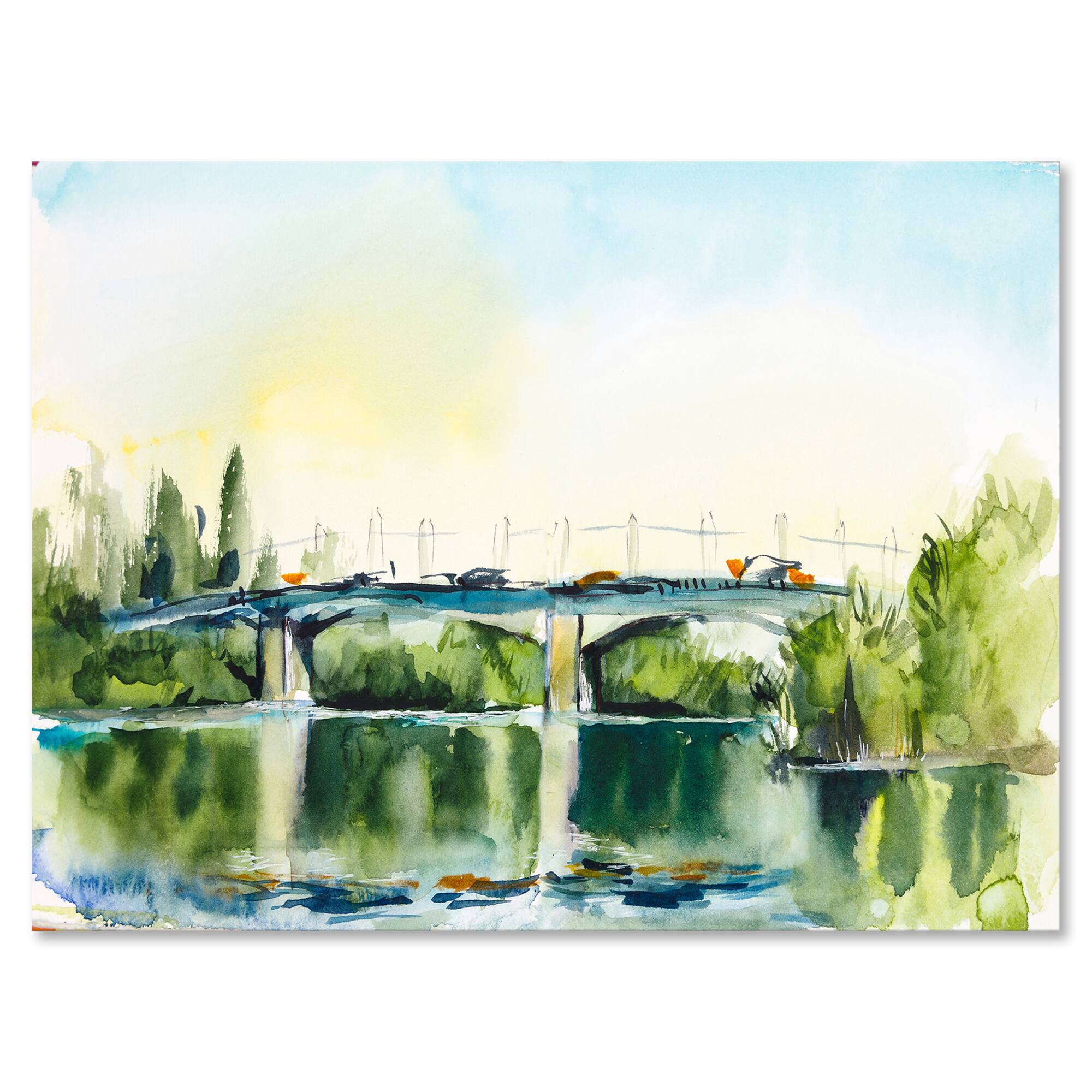 Designart - Landscape With Old Bridge In The Countryside - Traditional Canvas Wall Art Print