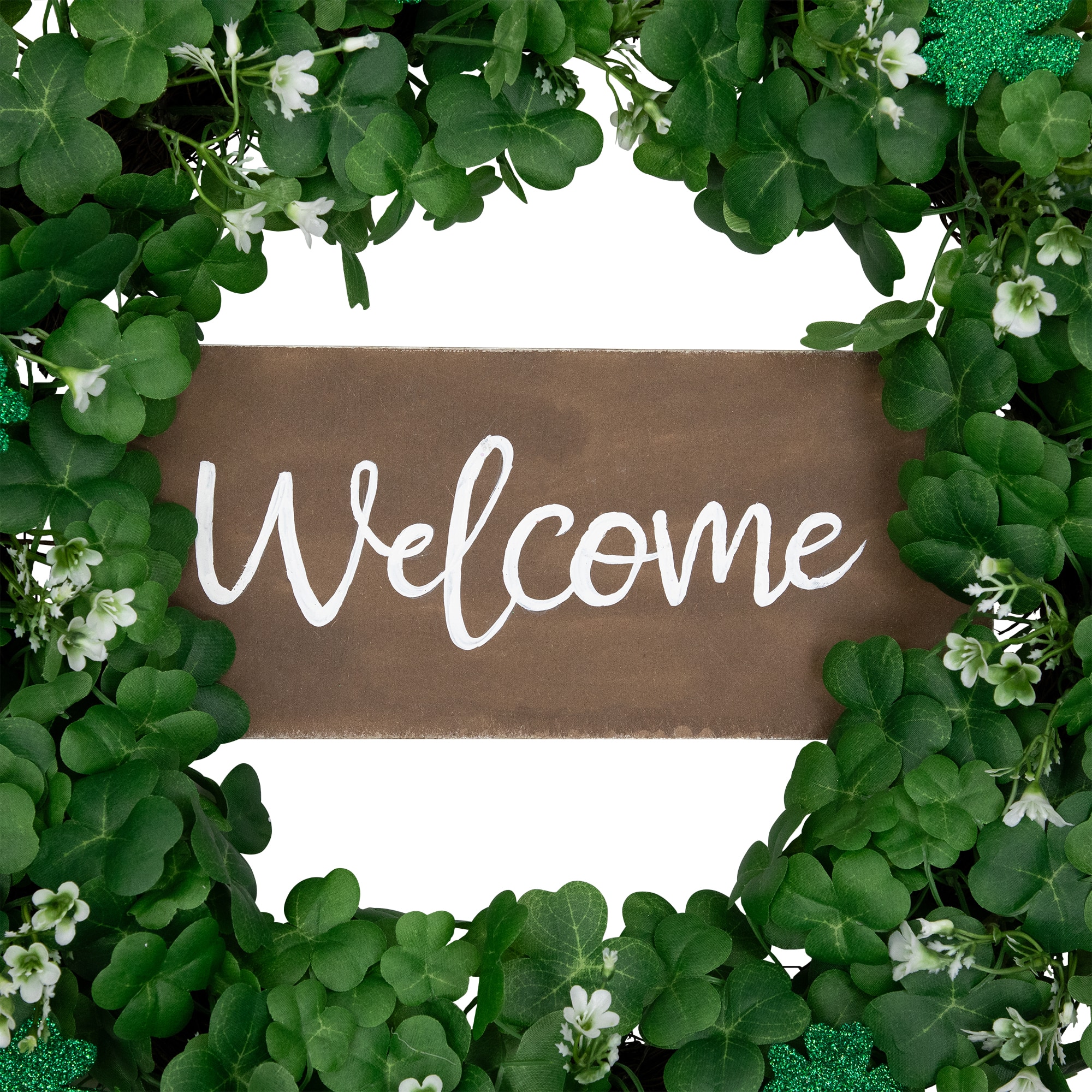 20&#x22; Shamrock Welcome St. Patrick&#x27;s Day Twig Wreath