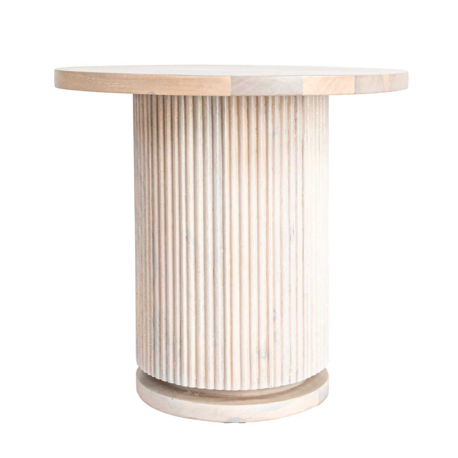 Hello Honey&#xAE; Natural Bleached Round Mango Wood Pedestal Side Table with Ribbed Base