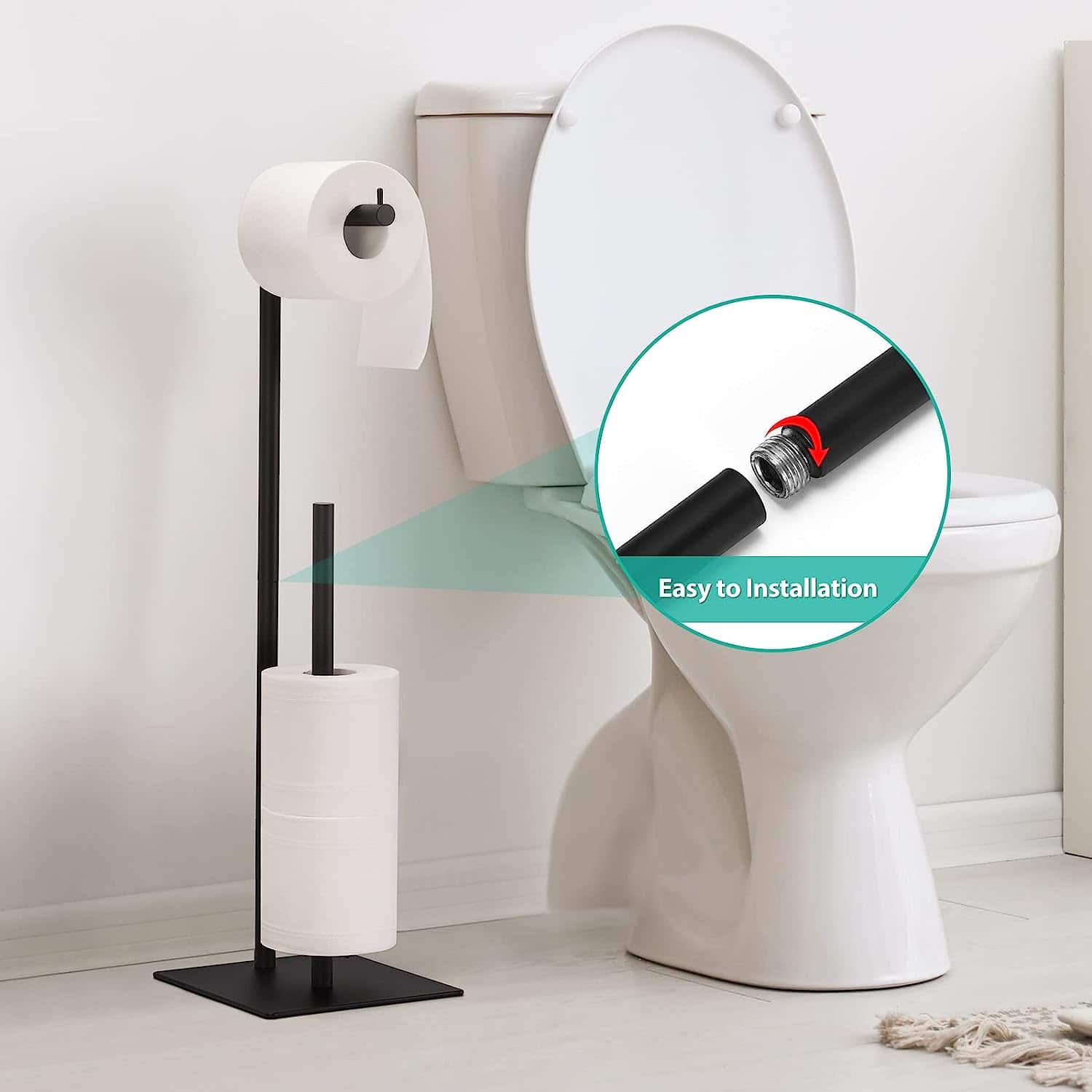 Black Freestanding Metal Toilet Paper Holder Stand