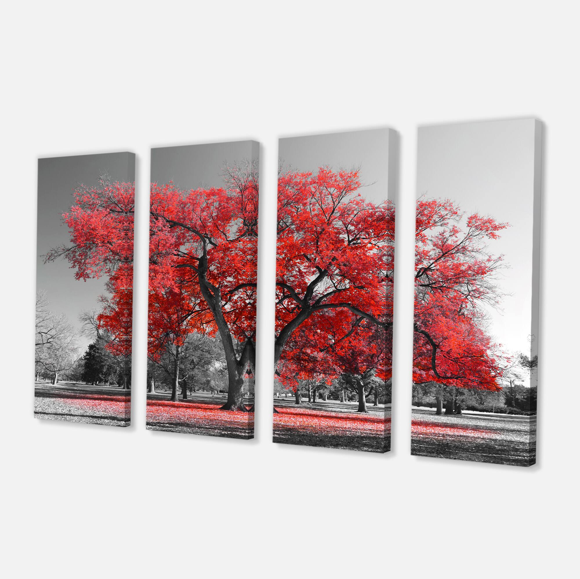 Designart - Big Red Tree on Foggy Day