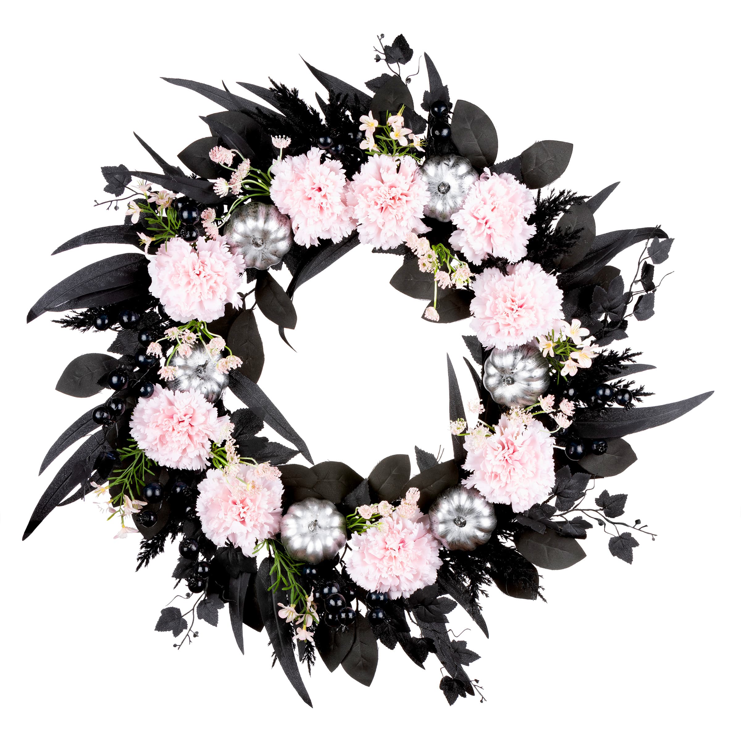26" Pretty Morbid Pink Carnation Halloween Wreath