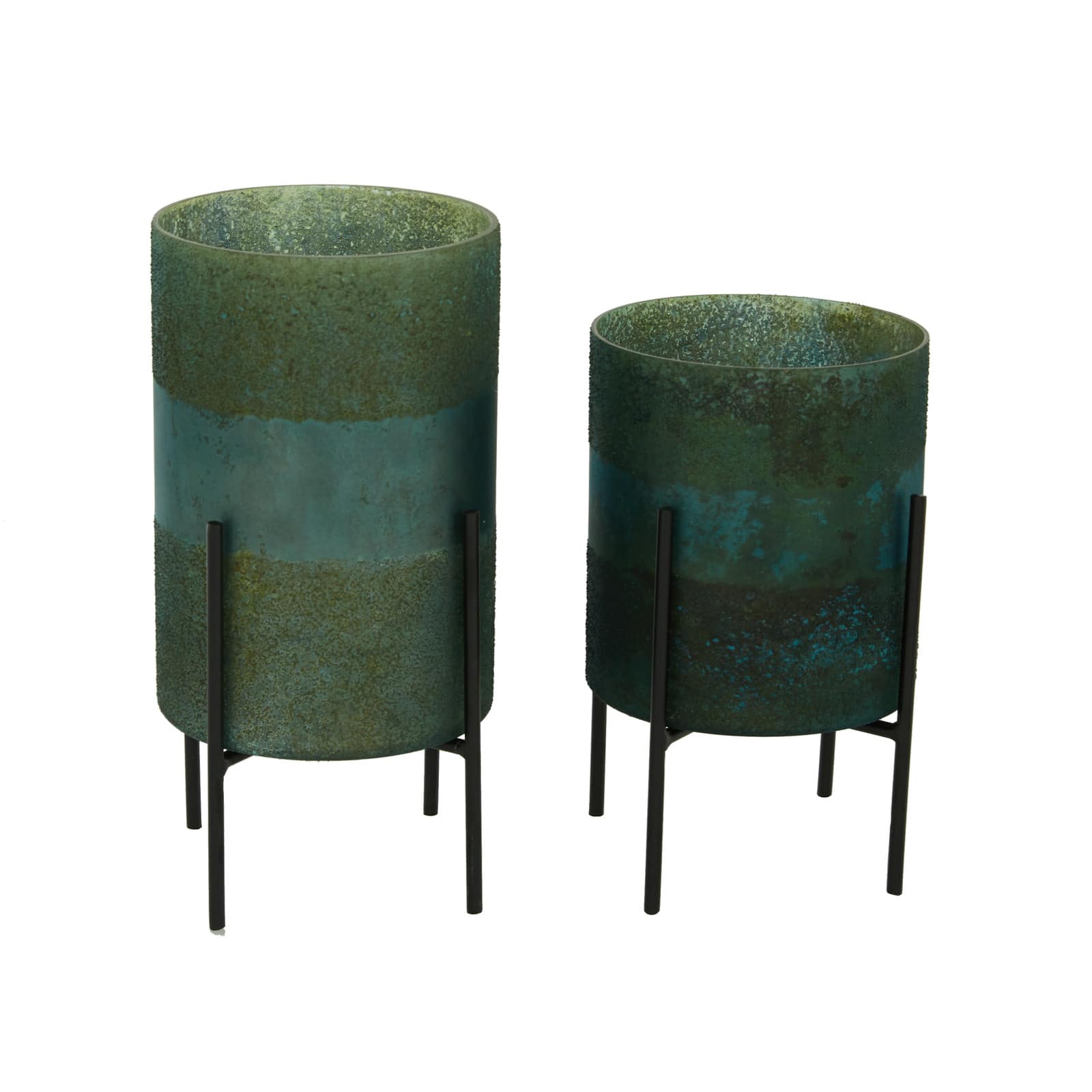 Green Glass Contemporary Candle Holder Set