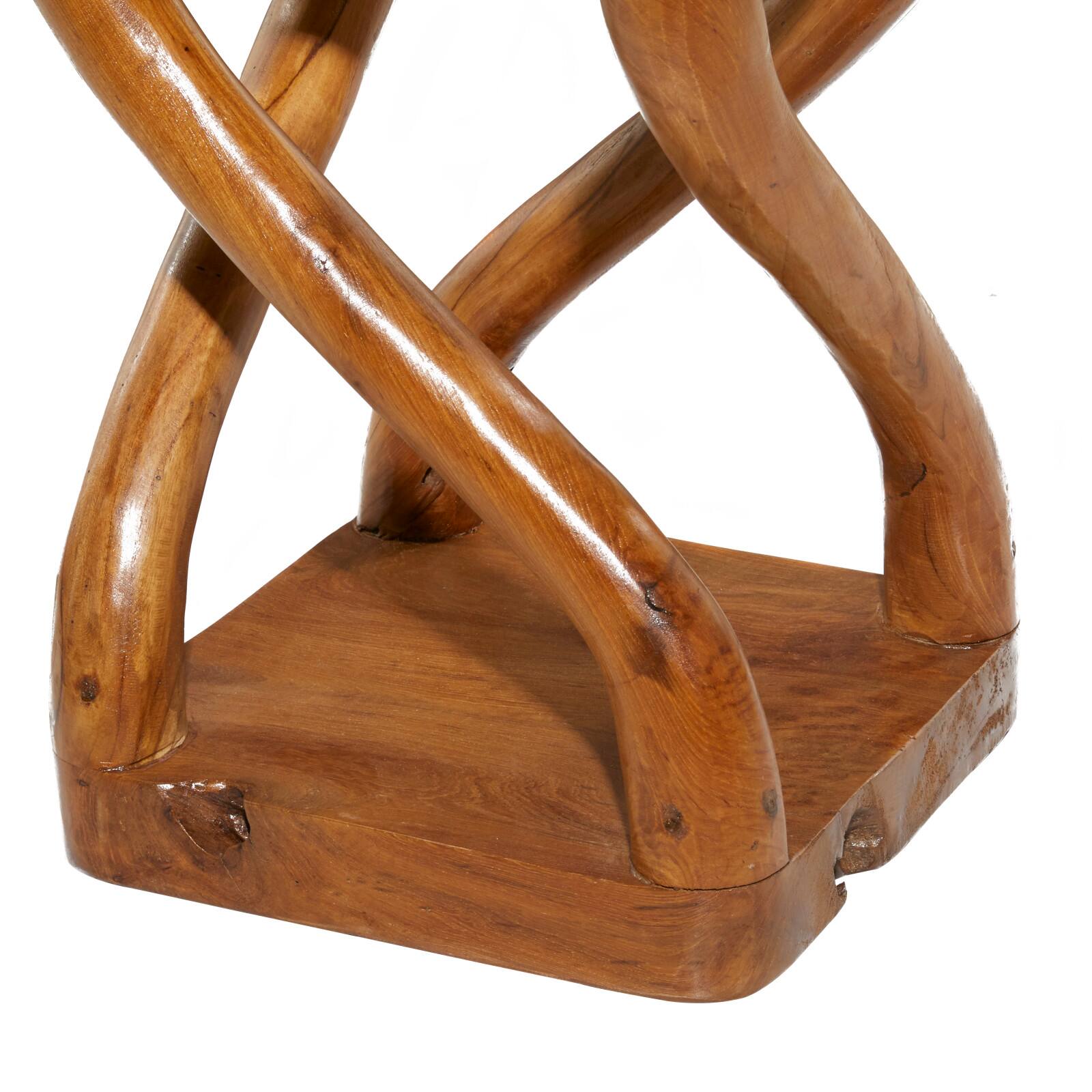 20" Brown Teak Wood Contemporary Stool