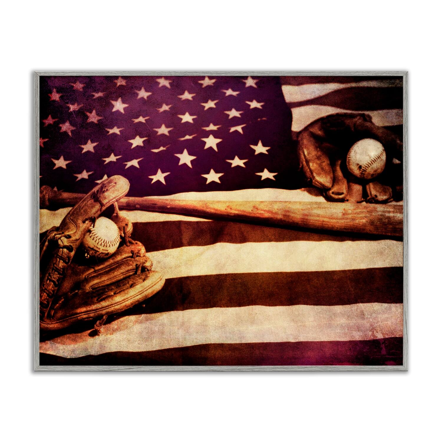 Stupell Industries American Flag Stripes Stars Baseball Mitt Sports Motif Framed Giclee Art