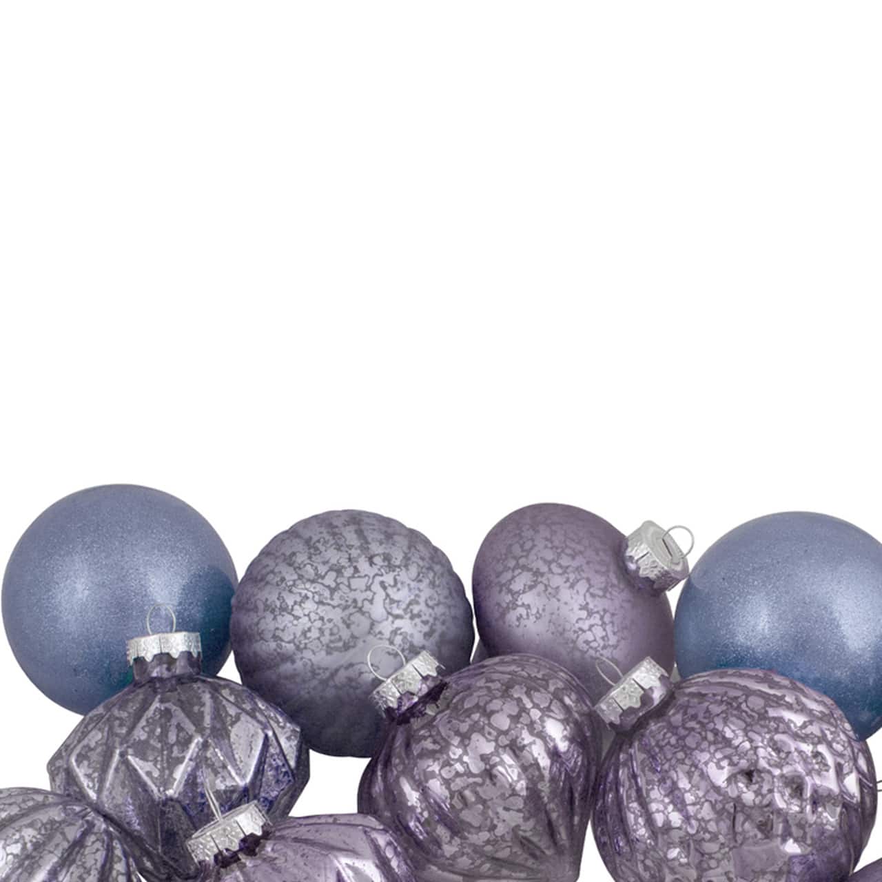 12ct. 3&#x22; Glitter &#x26; Matte Purple Tone Finial &#x26; Glass Ball Christmas Ornaments