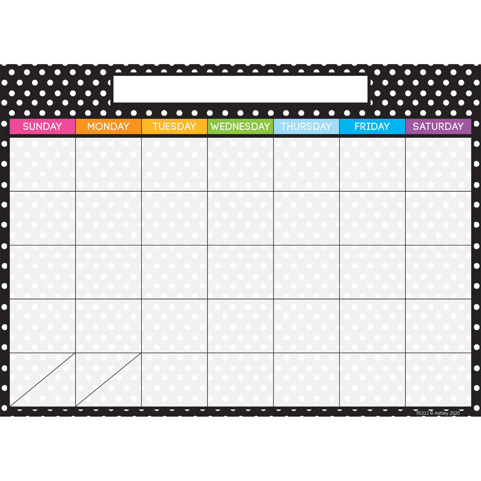 Ashley Productions Smart Poly&#xAE; PosterMat Pals Space Savers Black &#x26; White Dots Calendar, 10ct.