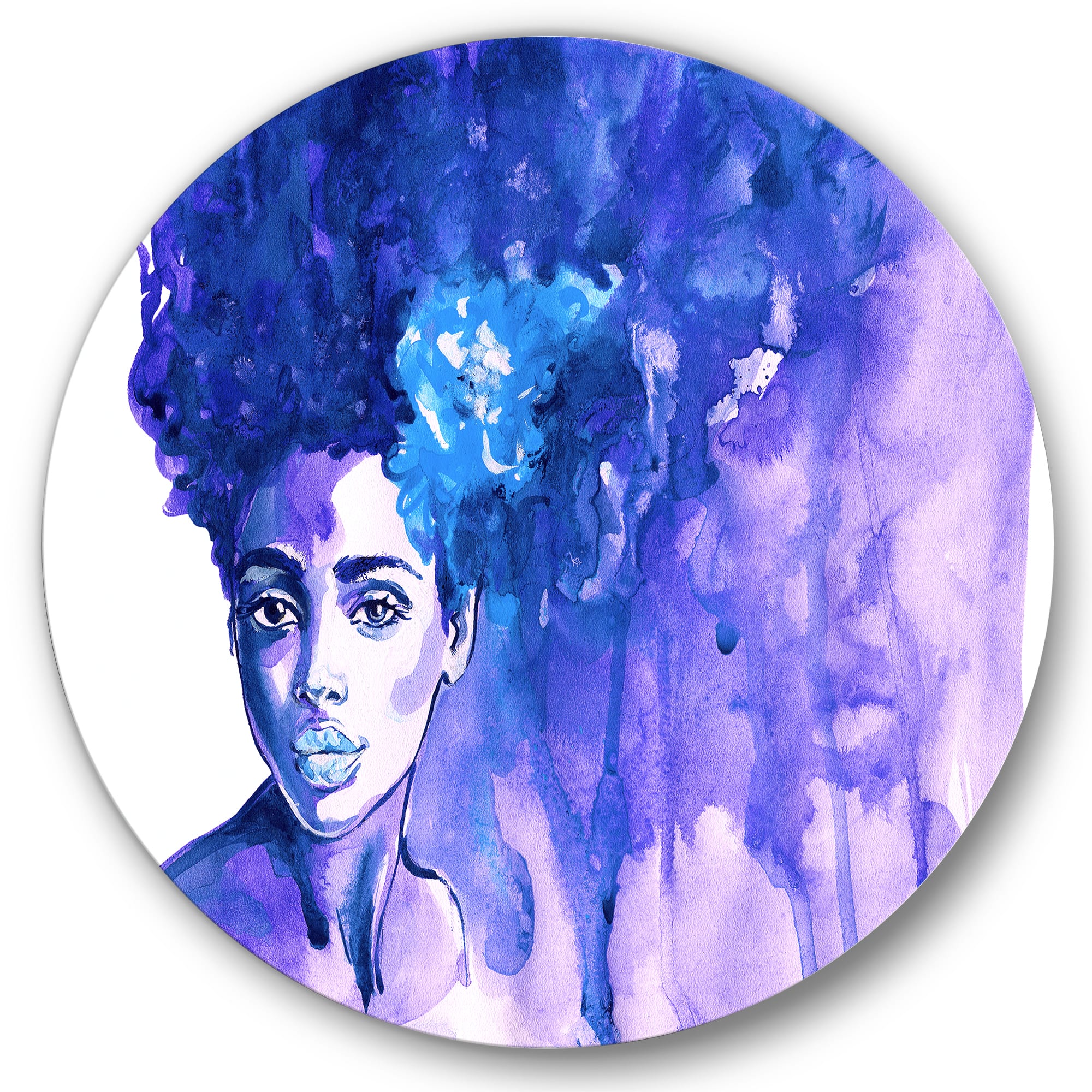 Designart - Glorious Blue Portrait of African American Woman - Modern Metal Circle Wall Art