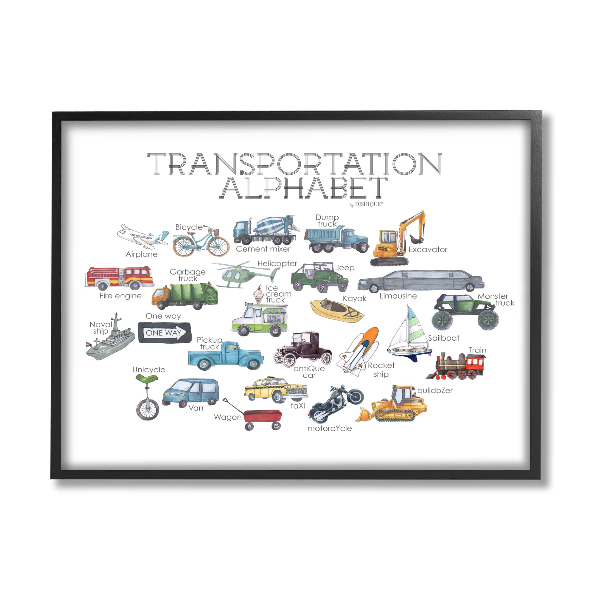 Stupell Industries Kids Educational Transportation Alphabet Framed Giclee Art
