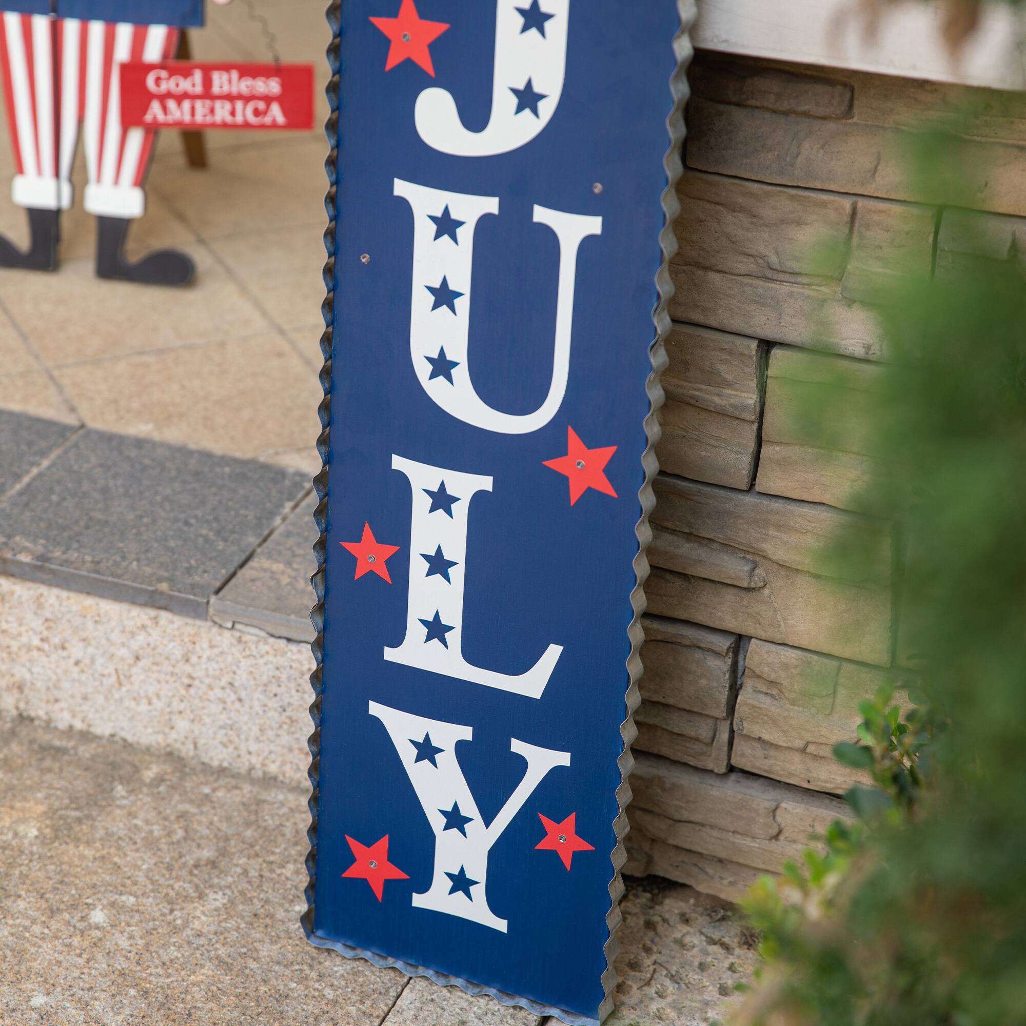 Glitzhome® 42.5" Lighted Wood Happy July 4th Porch Sign