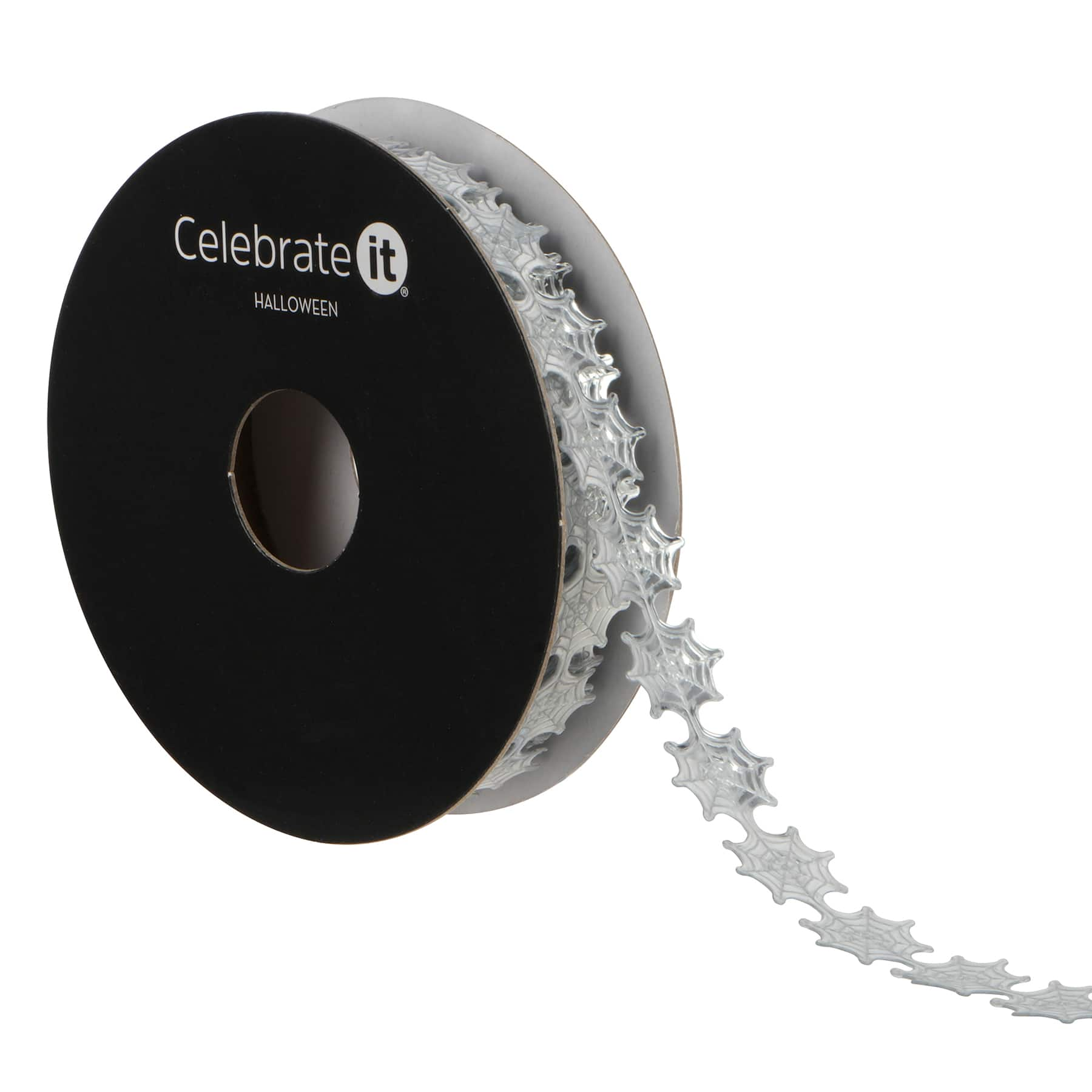 5/8&#x22; x 4yd. Silver Web Shaped Ribbon by Celebrate It&#xAE; Halloween