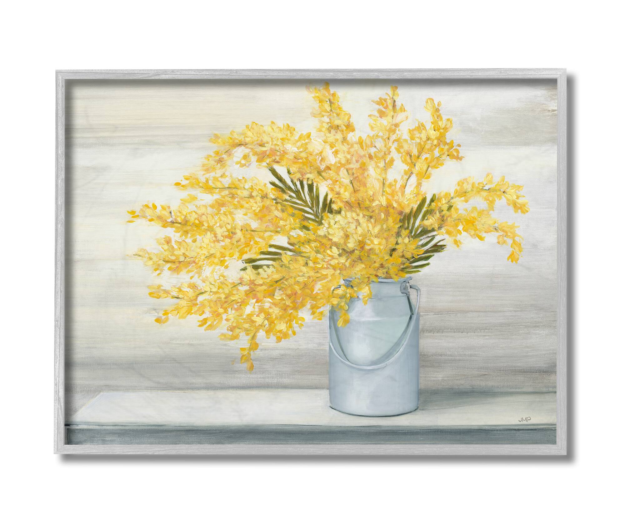 Stupell Industries Golden Fall Bouquet in Milk Tin Wall Art in Gray Frame