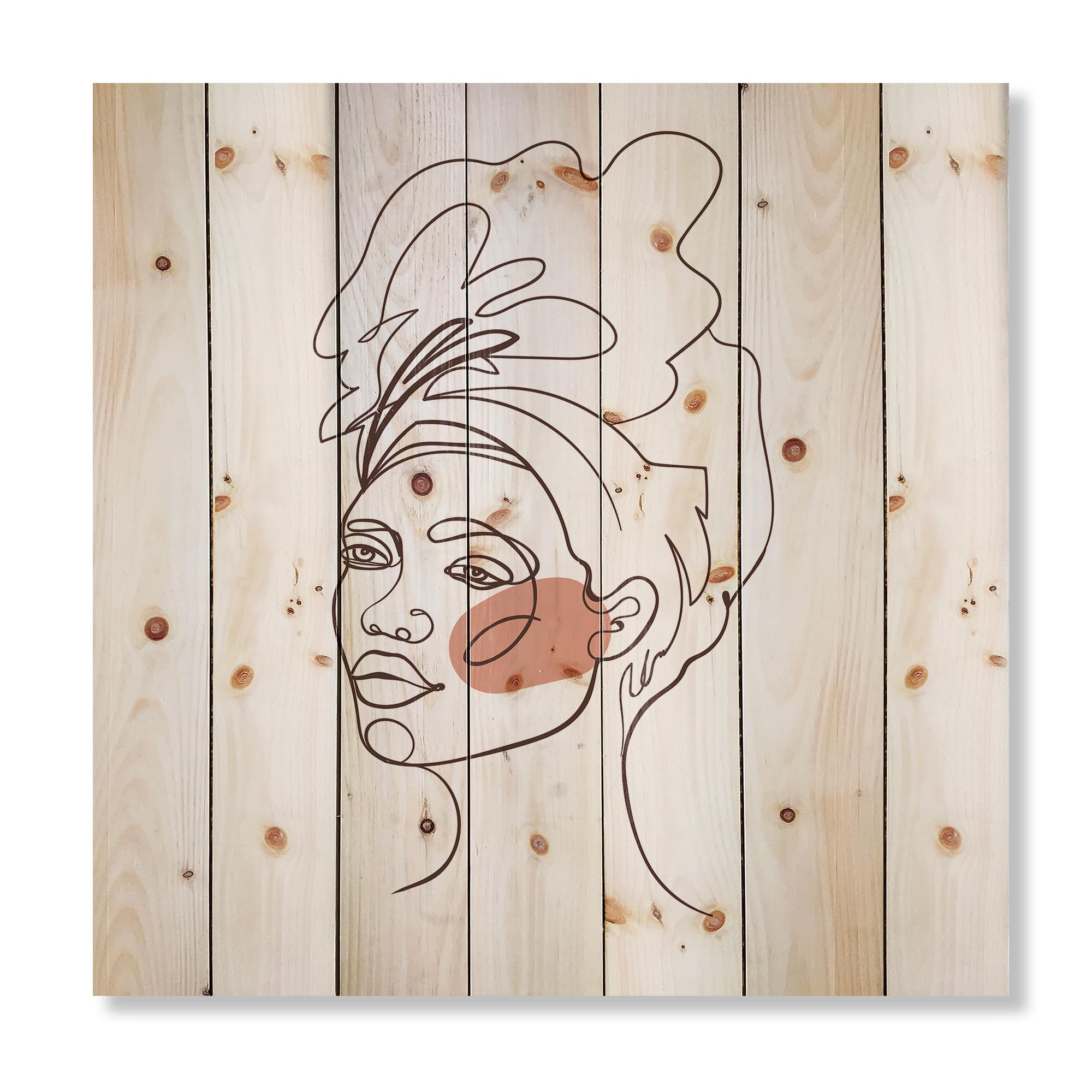 Designart - One Line Portrait of African American Woman III - Modern Print on Natural Pine Wood