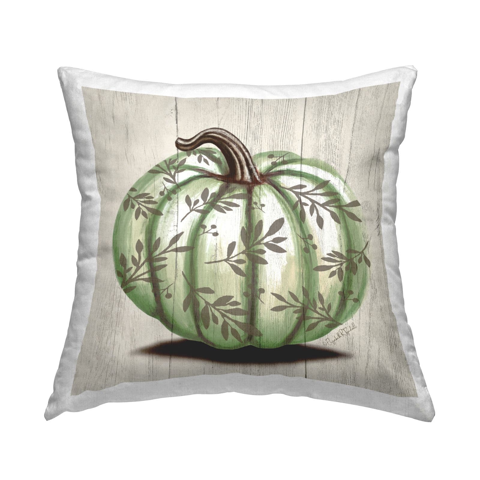 Stupell Industries Green Pumpkin Botanical Leaf Pattern Throw Pillow