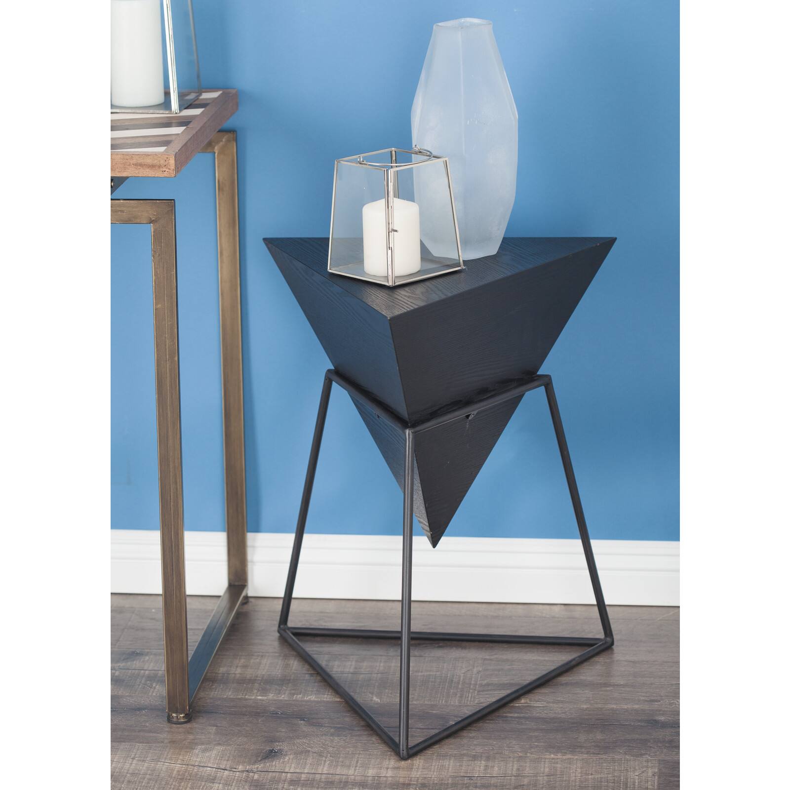 Gray Metal &#x26; Wood Modern Accent Table