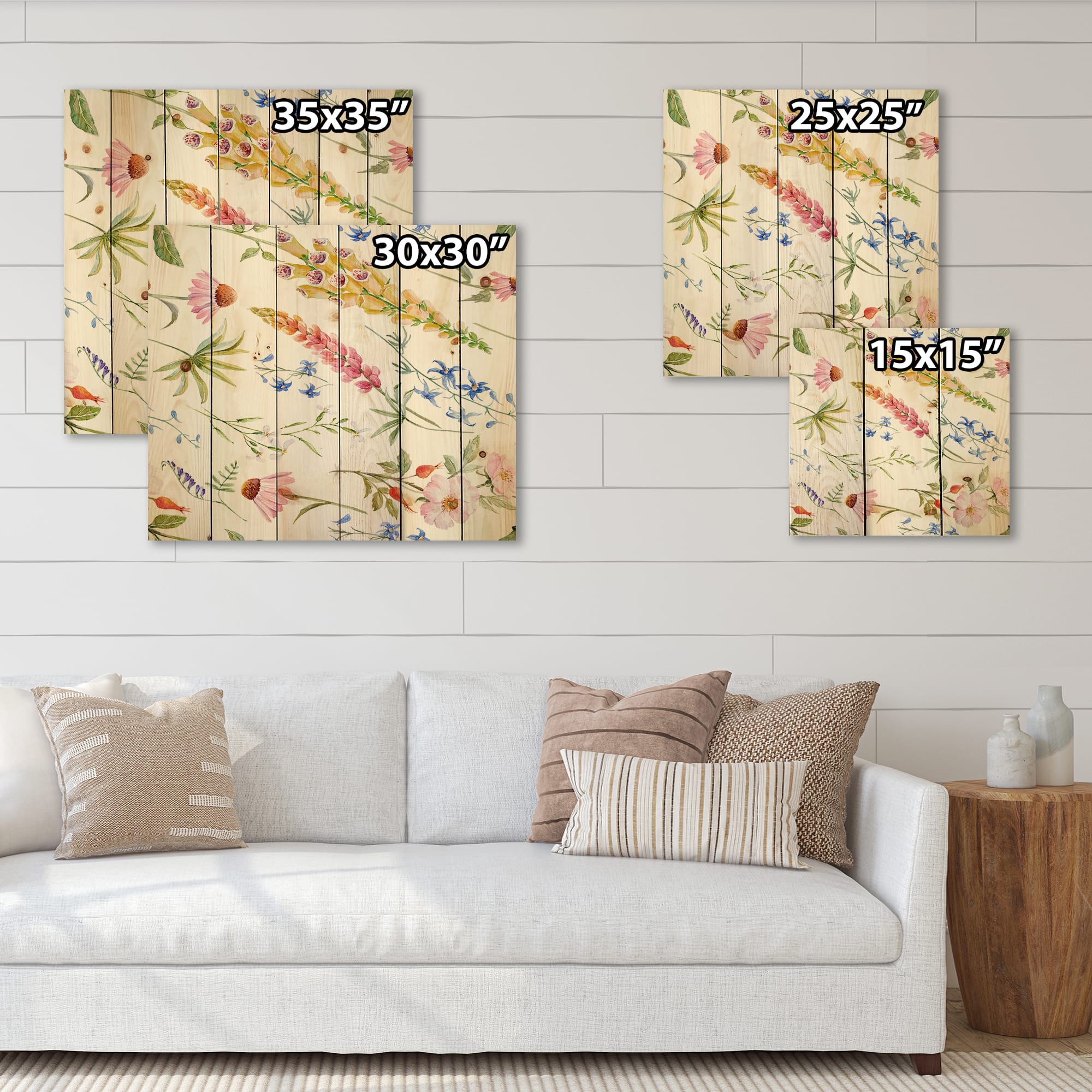 Designart - Vibrant Summer Wildflowers I - Traditional Print on Natural Pine Wood