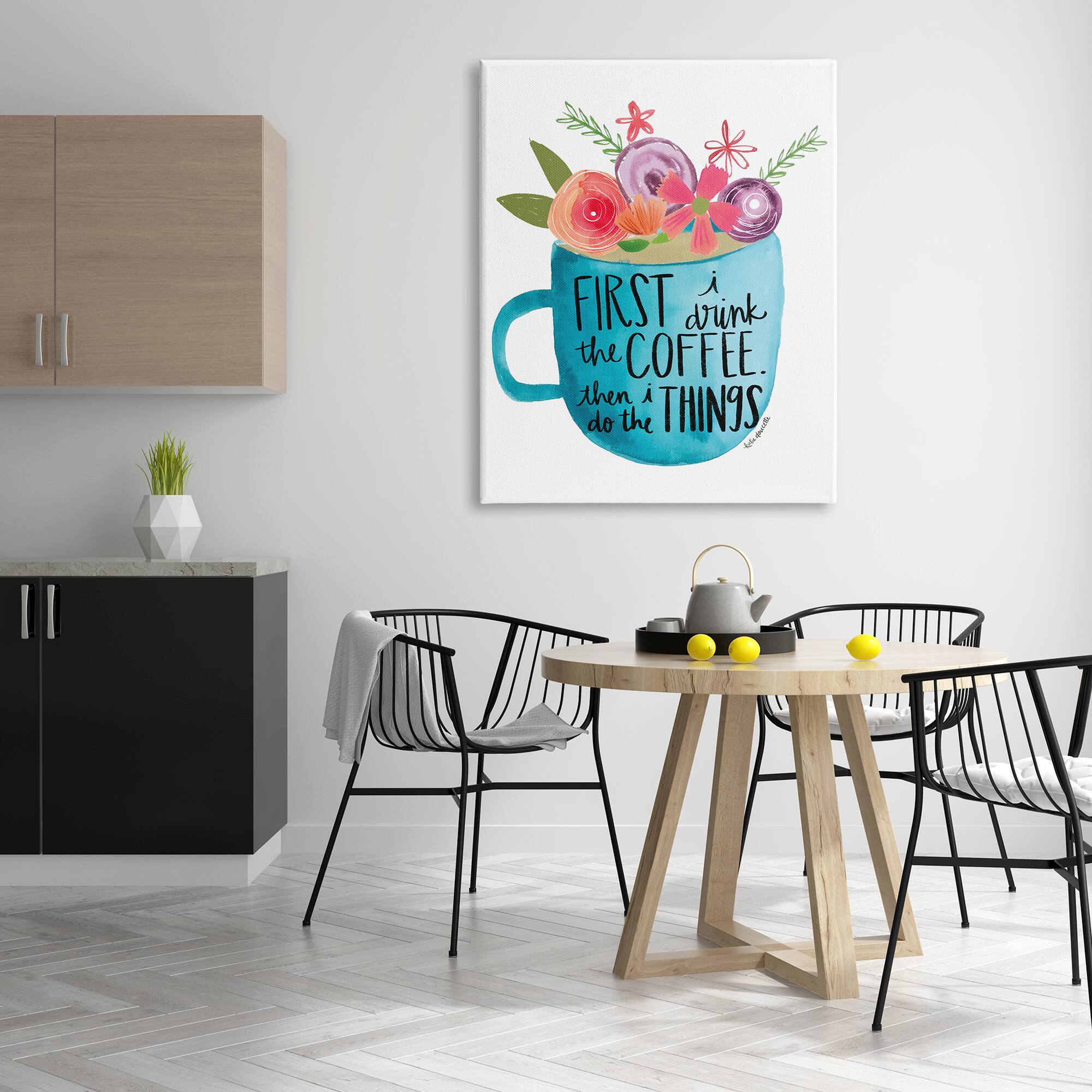 Stupell Industries Drink Coffee Do Things Phrase Blue Floral Mug Canvas Wall Art