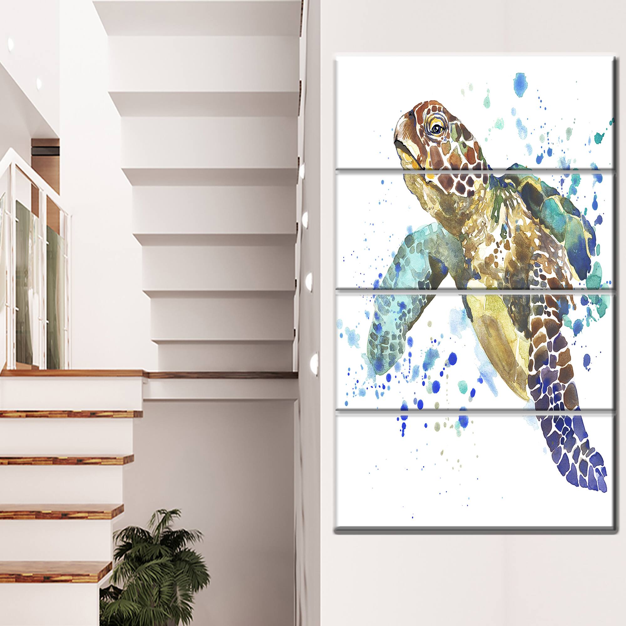 Designart - Blue Sea Turtle - Animal Canvas Art Print