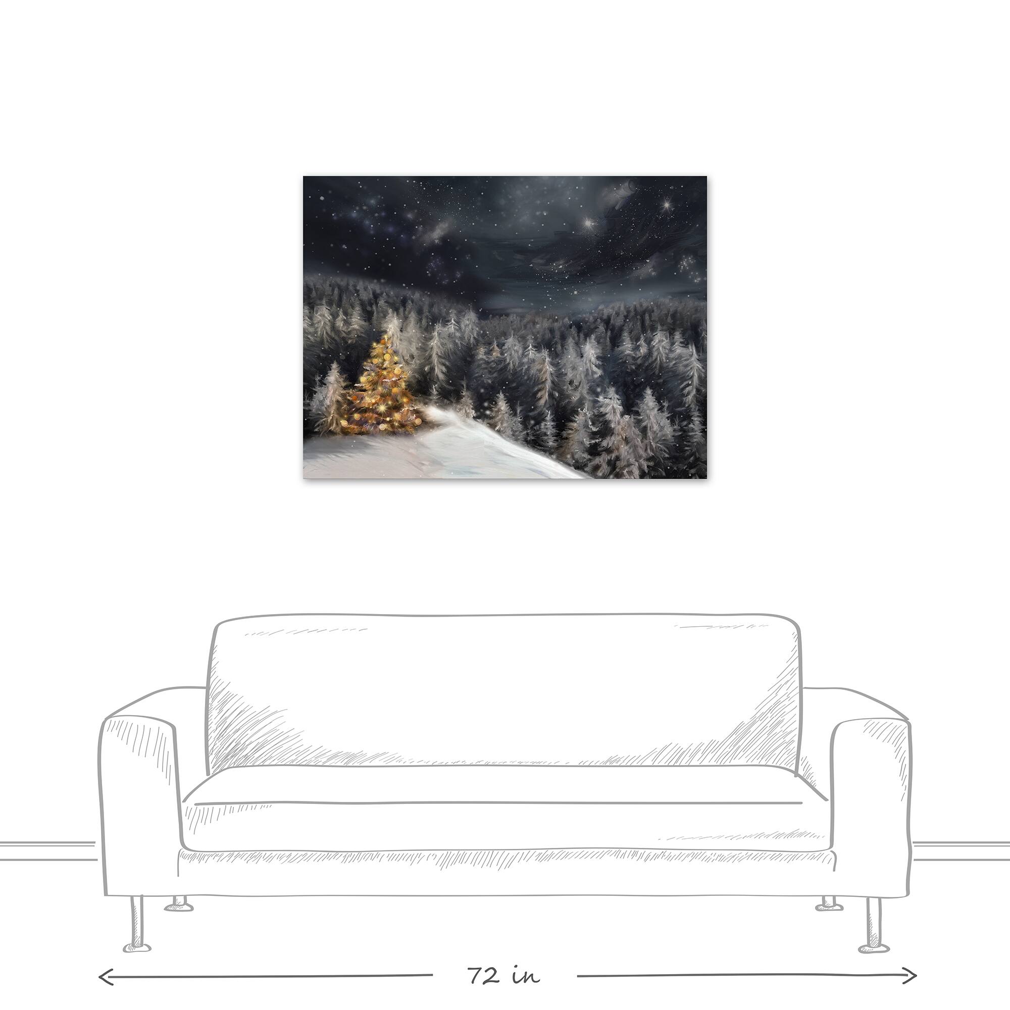 Lit Tree Winter Landscape Canvas Wall Art