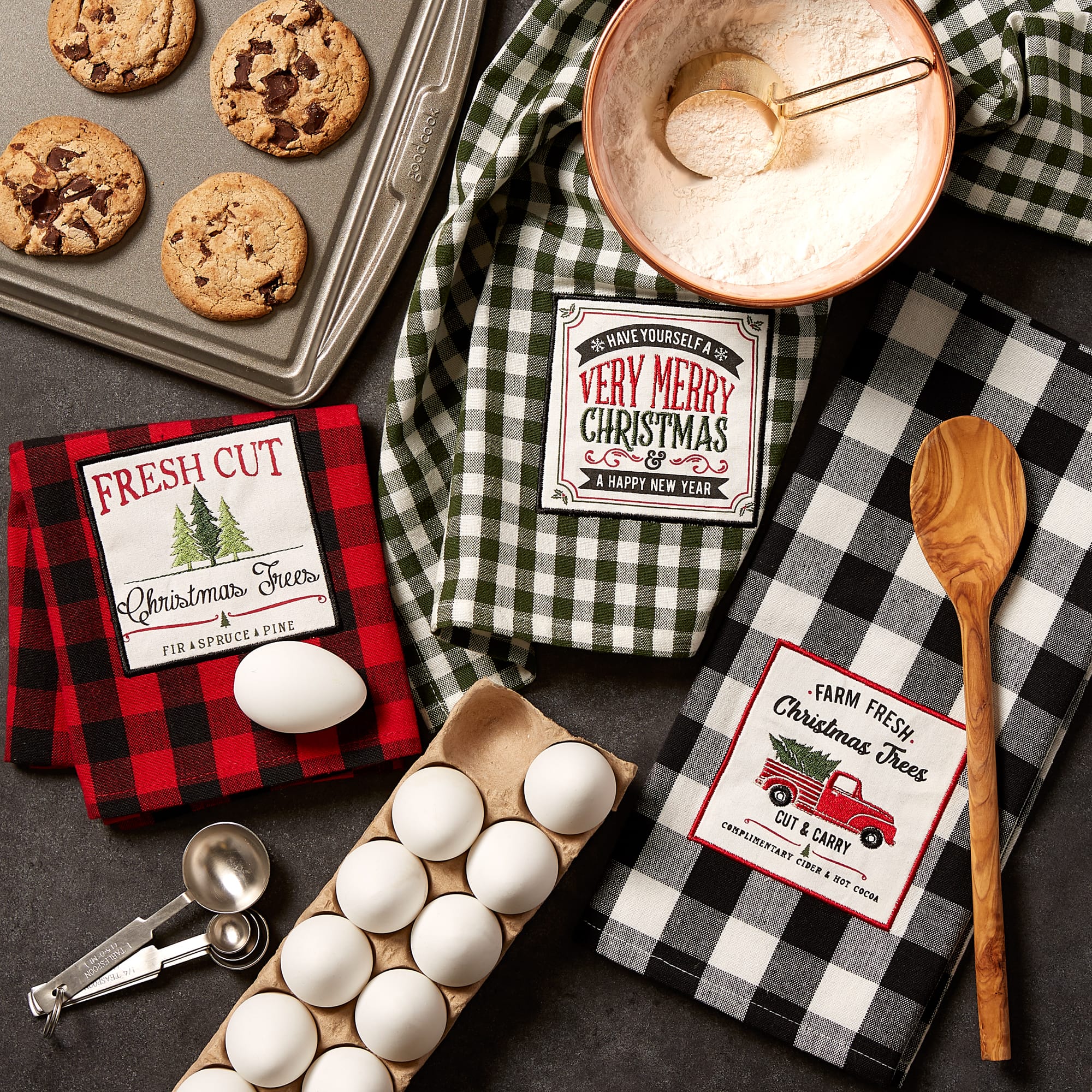 DII® Christmas Tree Farm Embellished Dishtowels Set