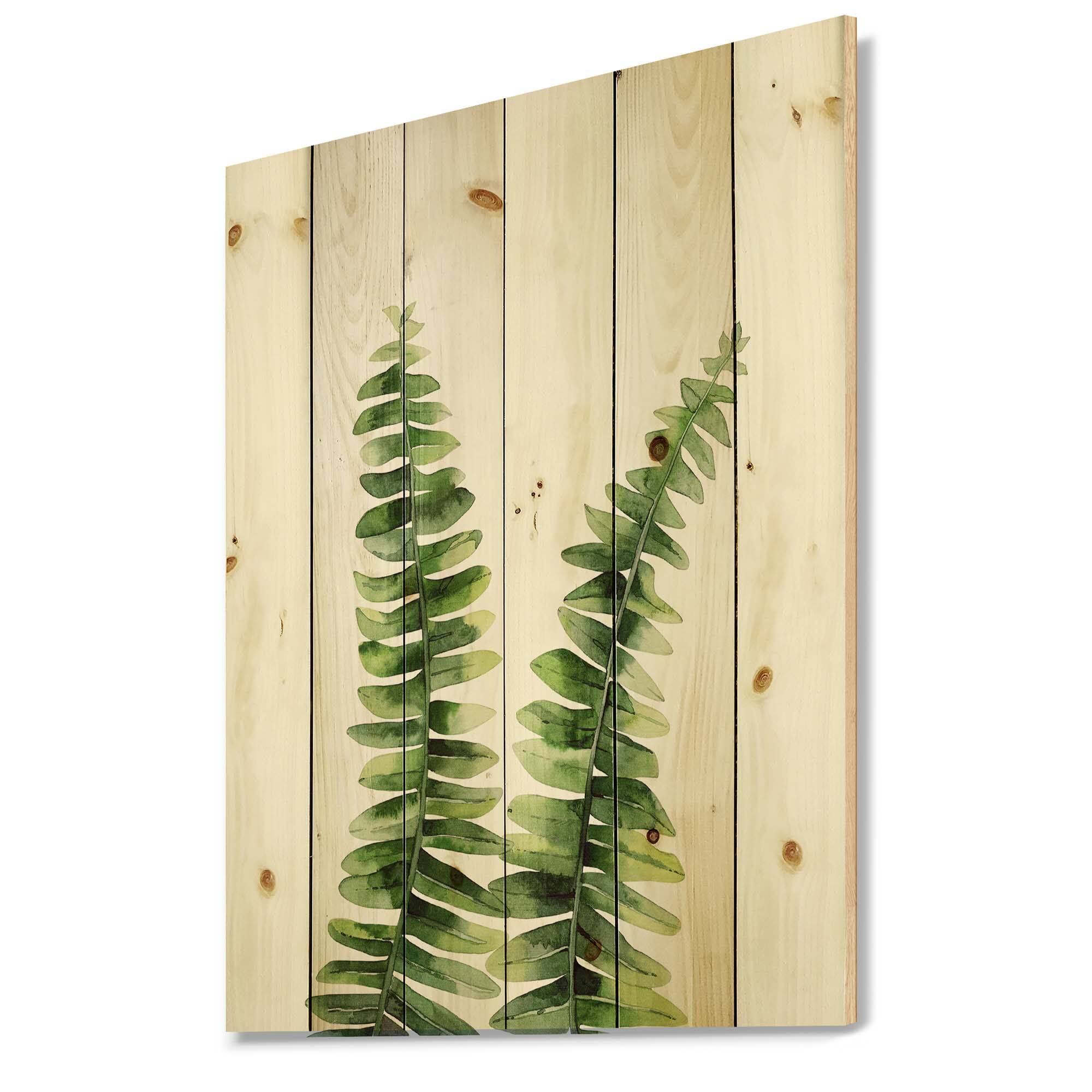 Designart - Fern Plant In Greenbotanical Detail - Tropical Print on Natural Pine Wood