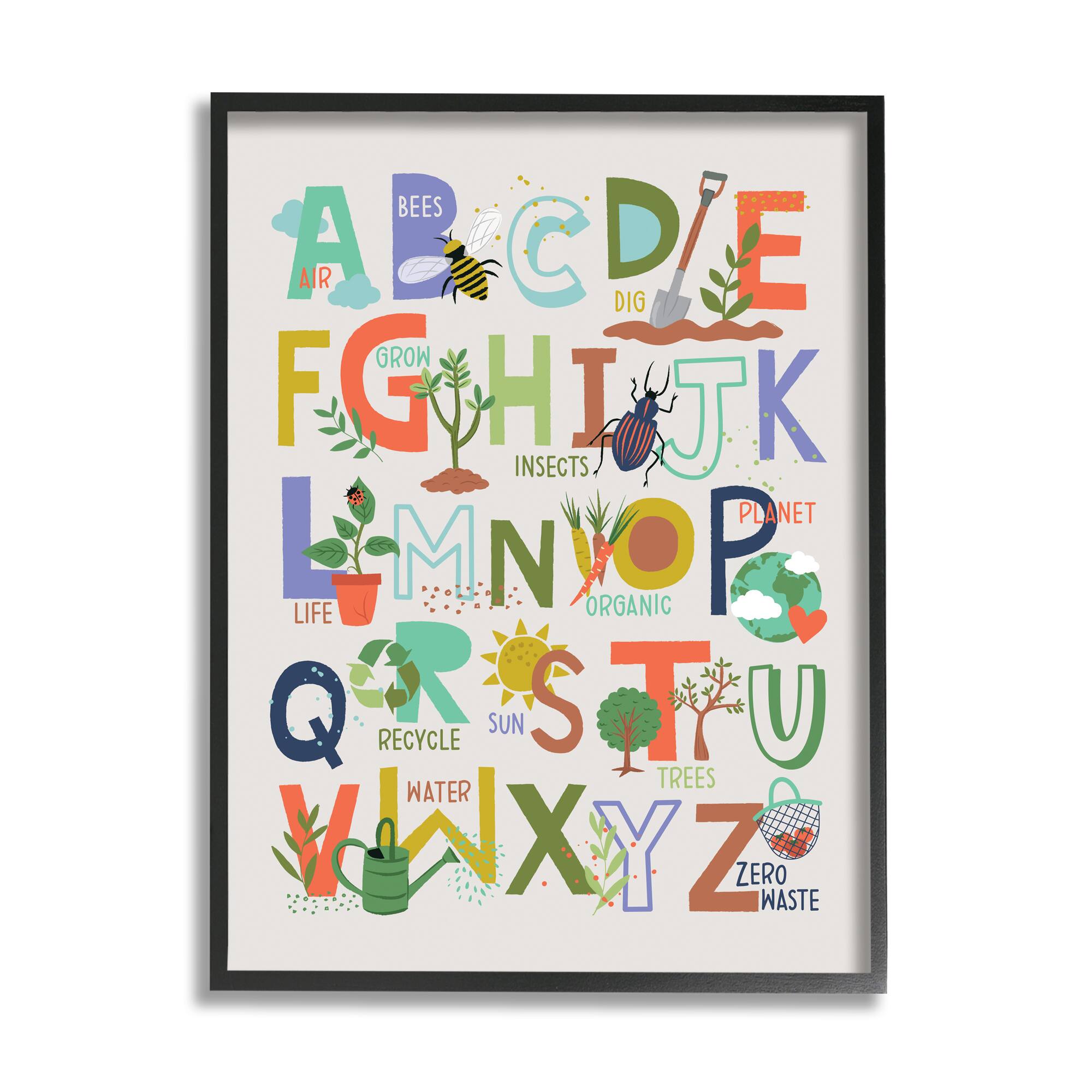 Stupell Industries Children's Whimsical Alphabet Chart Insects Garden Nature Framed Wall Art