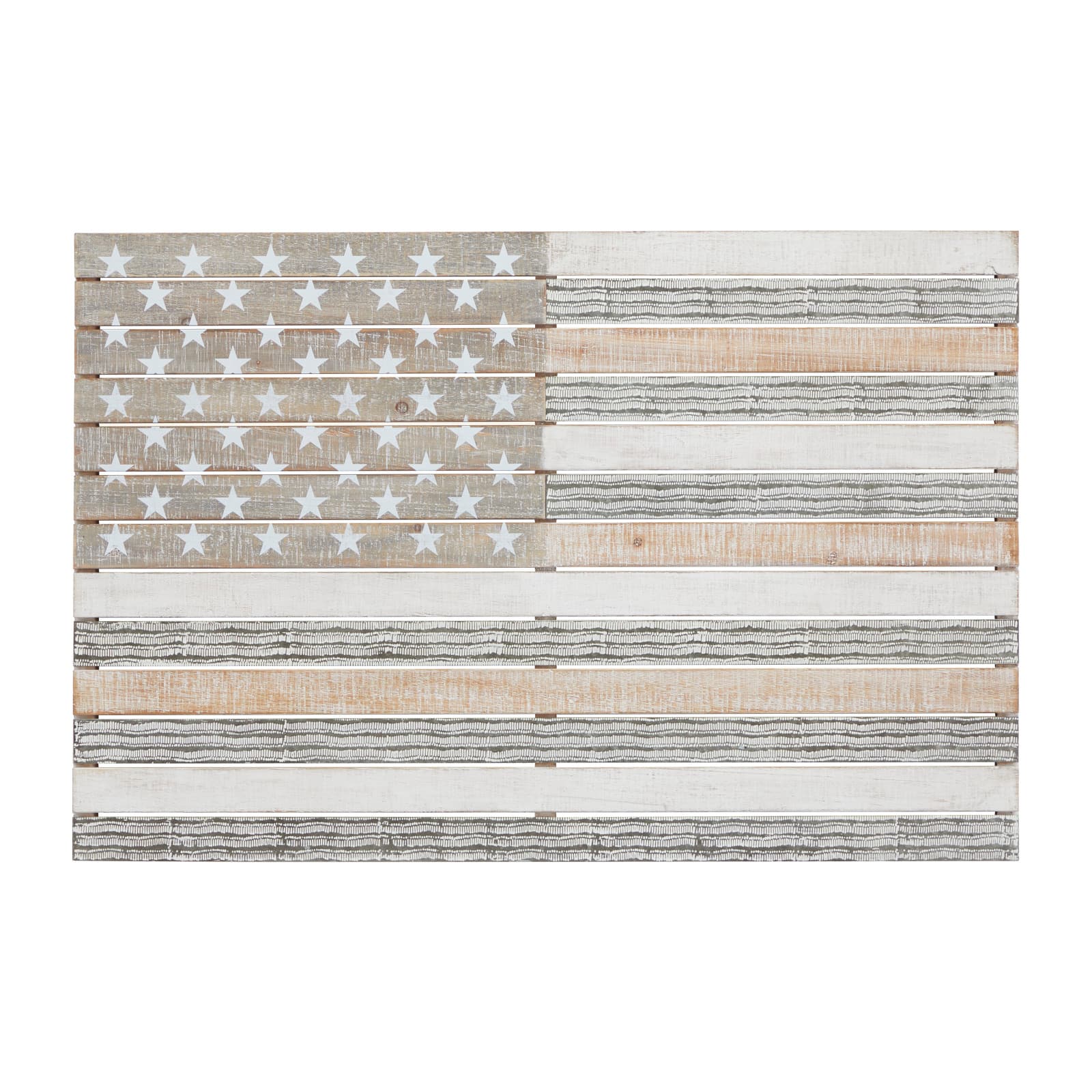 White Wood French Country American Flag Wall Decor, 26" x 38" x 2"