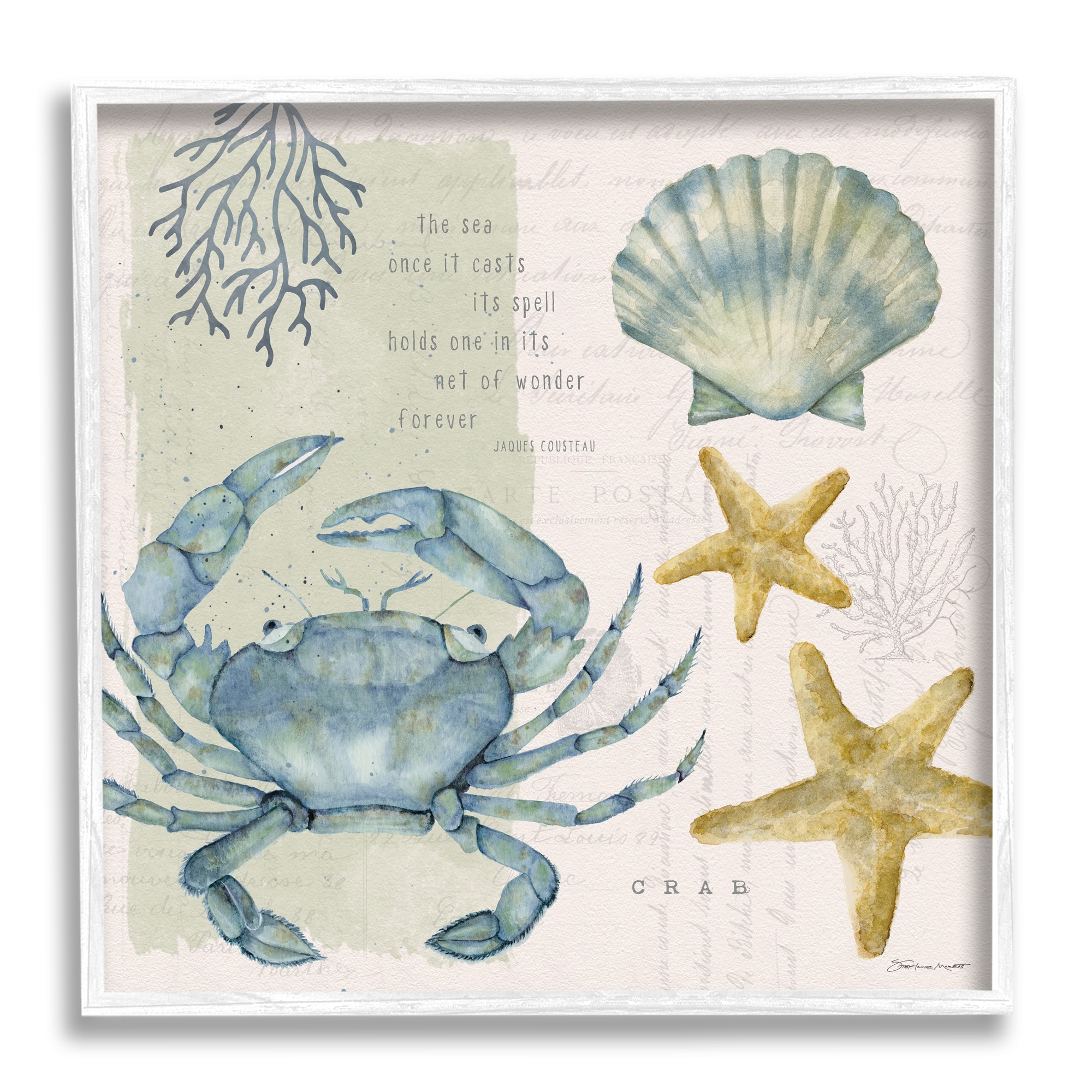 Stupell Industries Sea Casts Its Spell Quote Blue Crab Seashells Framed Wall Art