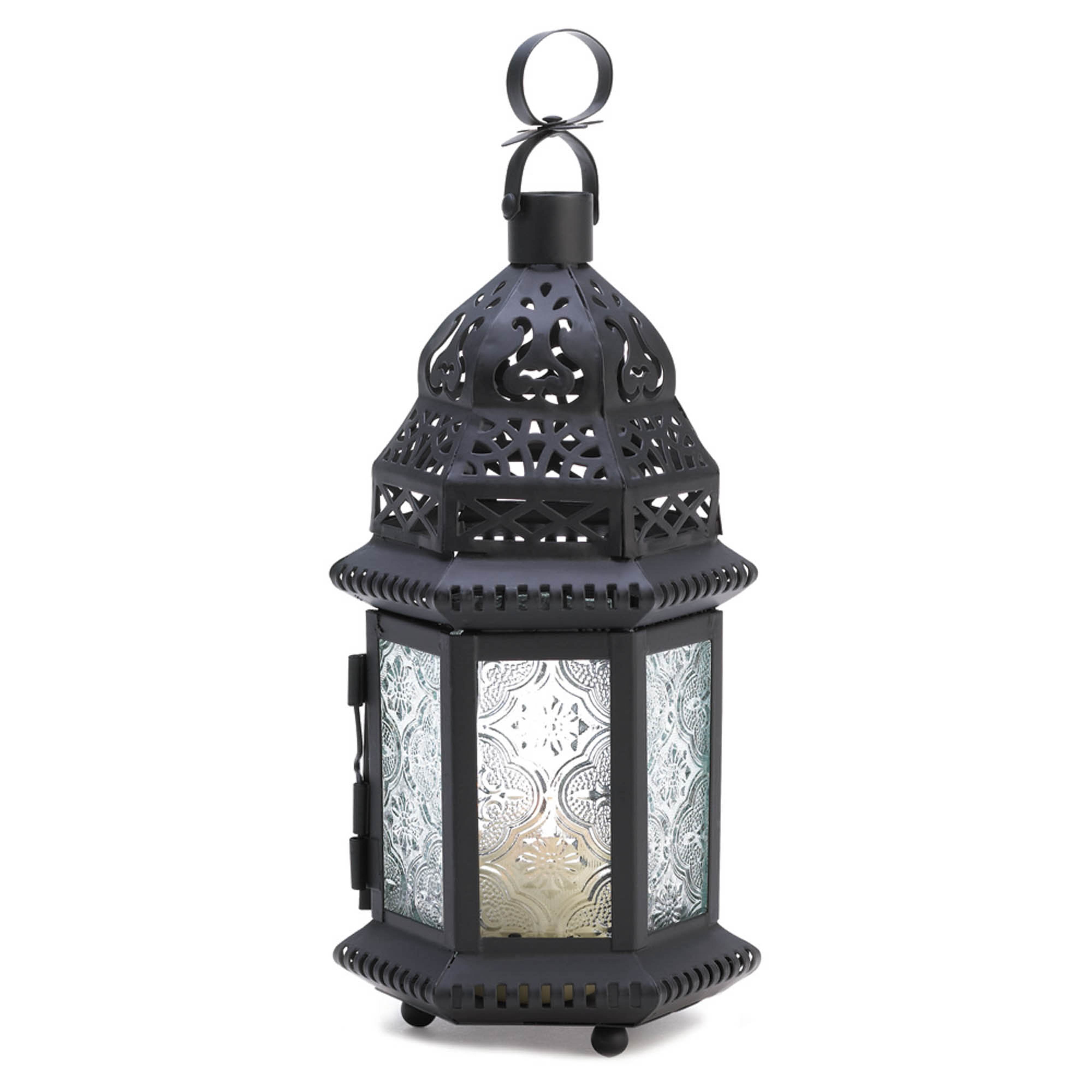 10.25" Decorative Clear Glass Moroccan Style Hanging Candle Lantern