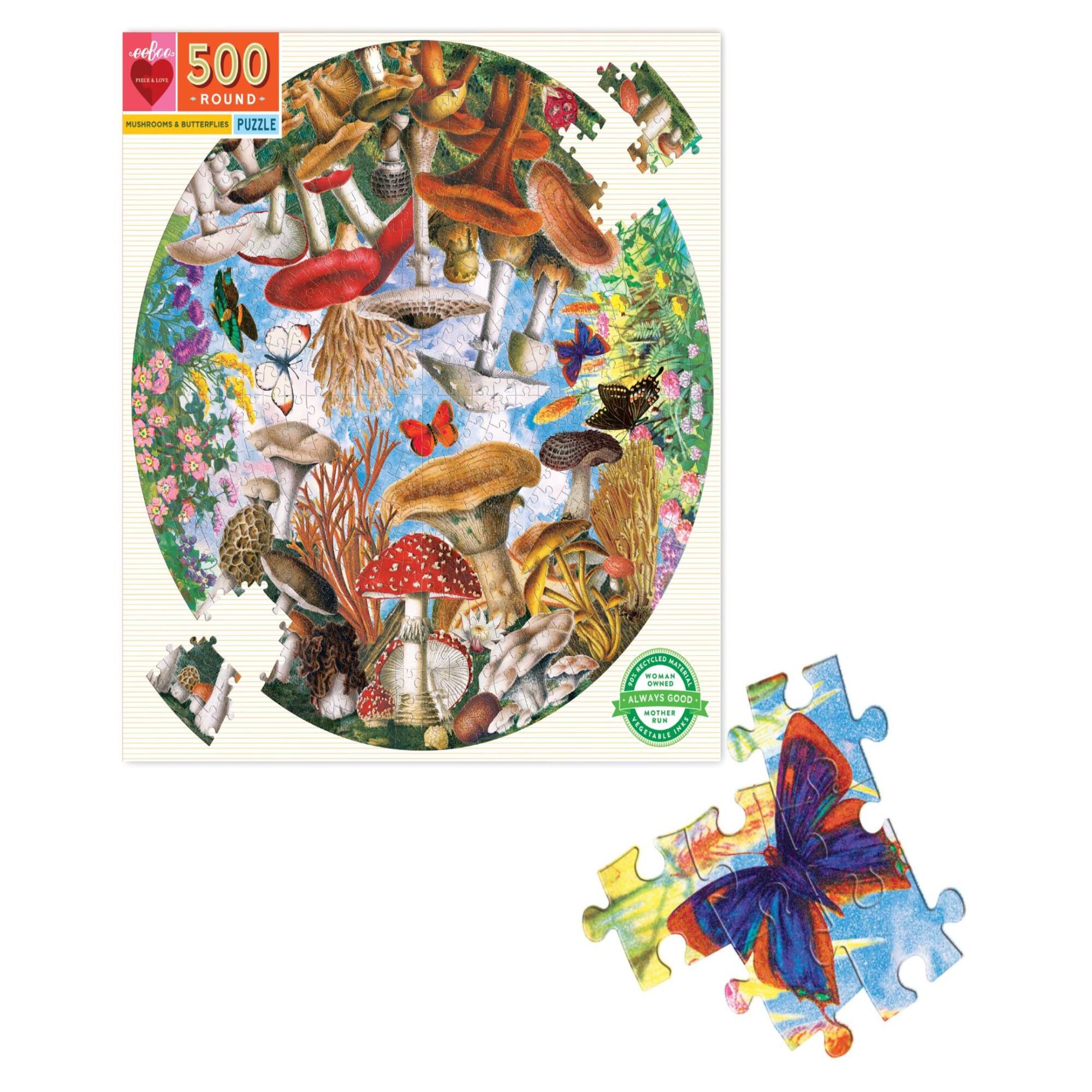 eeBoo Mushrooms & Butterflies 500 Piece Puzzle