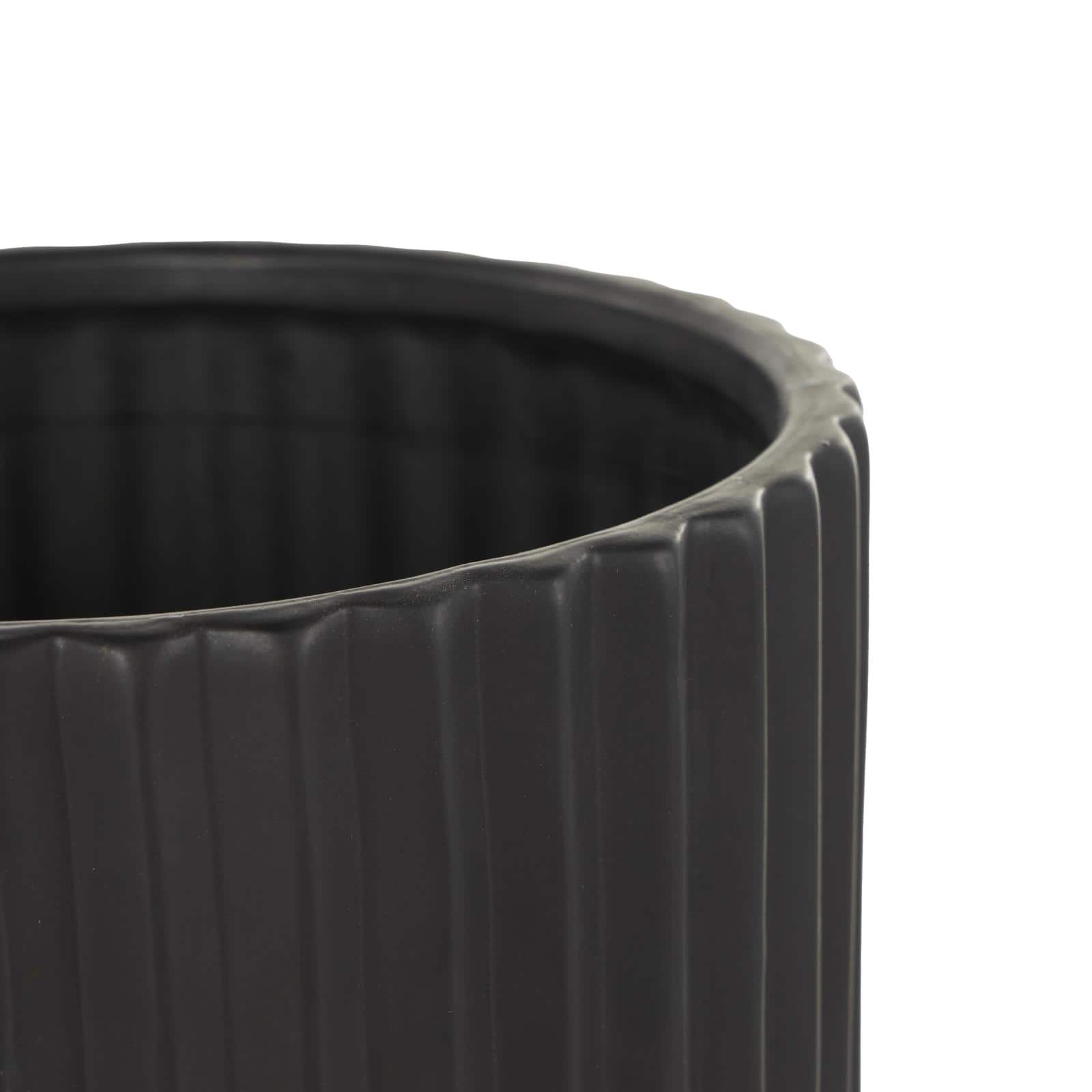 Black Ribbed Textured Ceramic Planter Set
