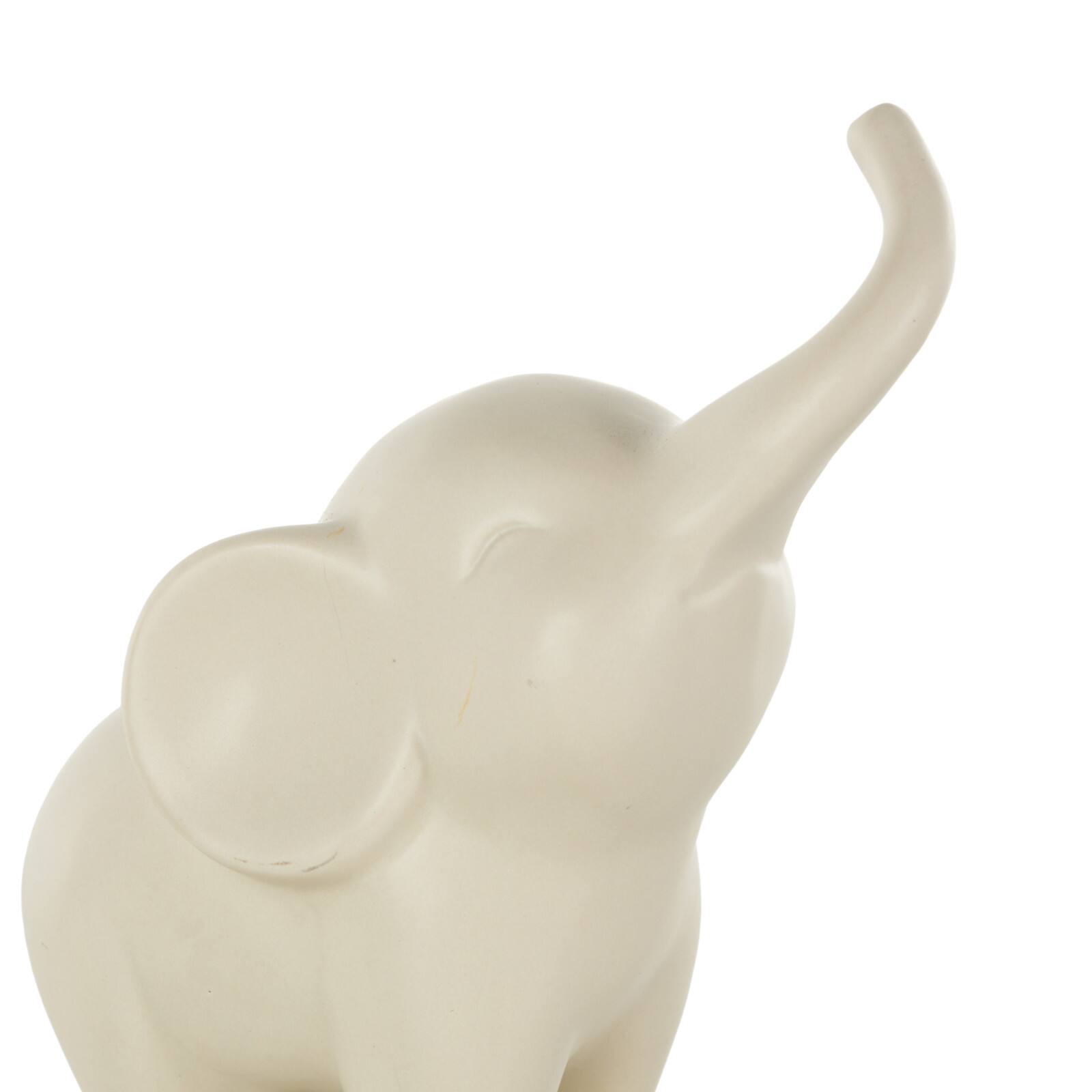 10.5" White Ceramic Elephant Trumpeting Decorative Sculpture with Round Base Set