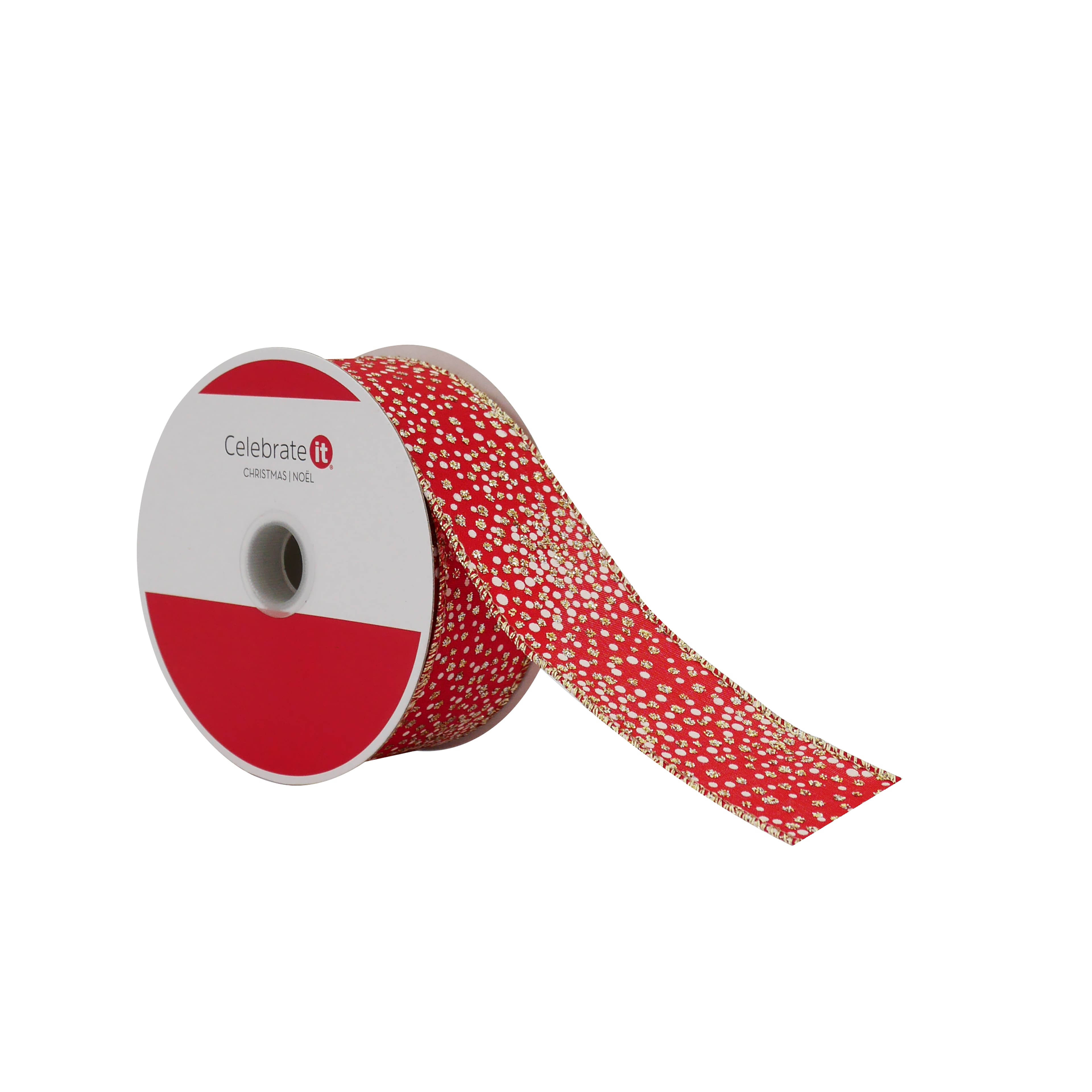 1.5&#x22; x 30ft. Red &#x26; Gold Dots Wired Ribbon by Celebrate It&#xAE;
