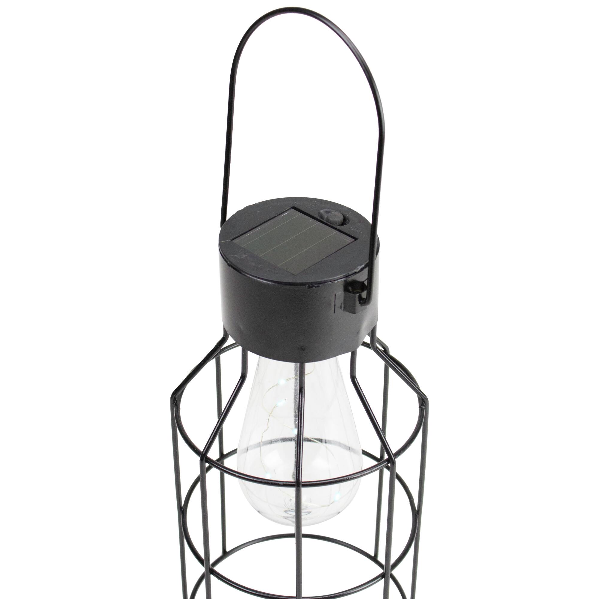 9.5" Black Outdoor Geometric Hanging Solar Lantern with Handle Outdoor Décor