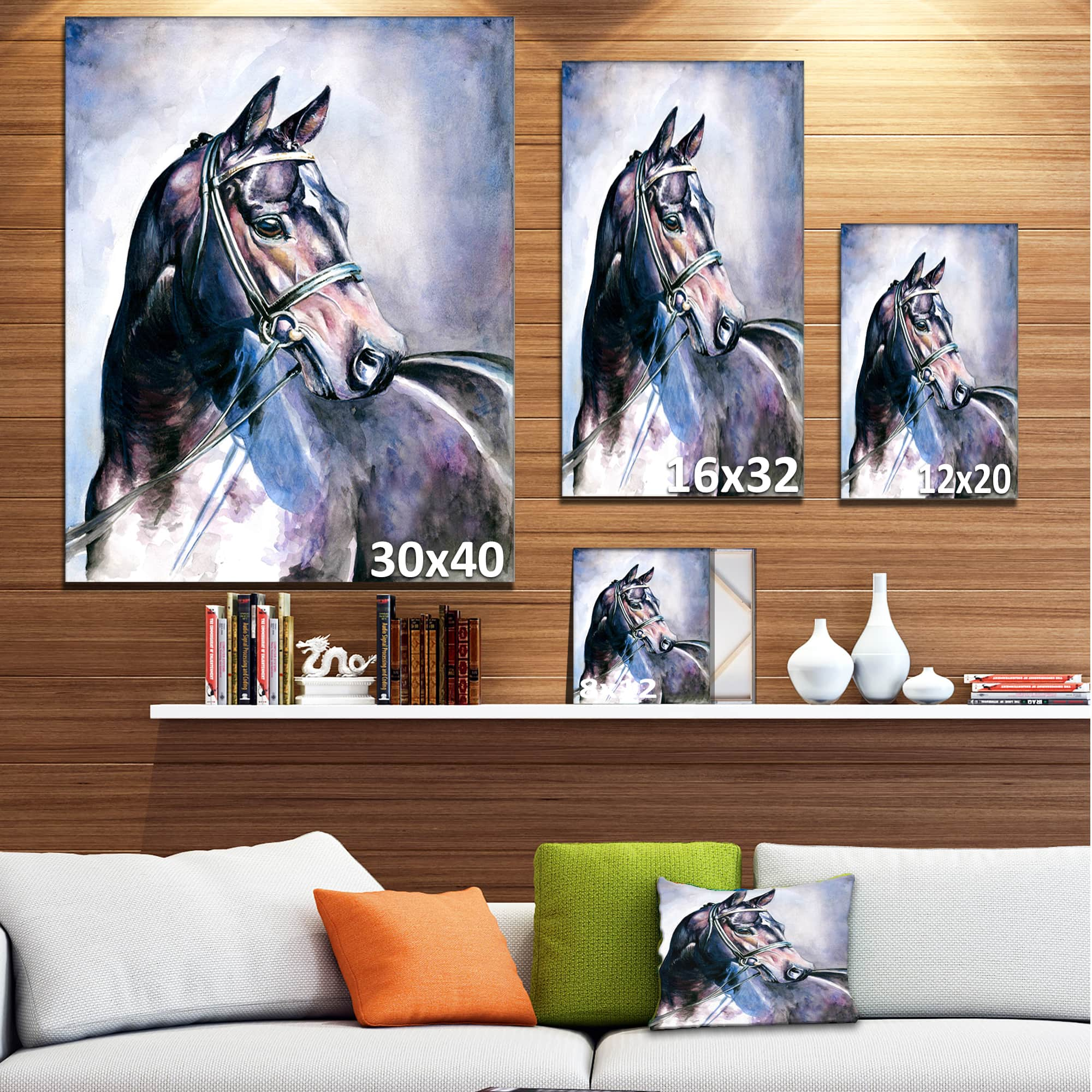 Designart - Black Horse with Bridle - Abstract Canvas Art Print