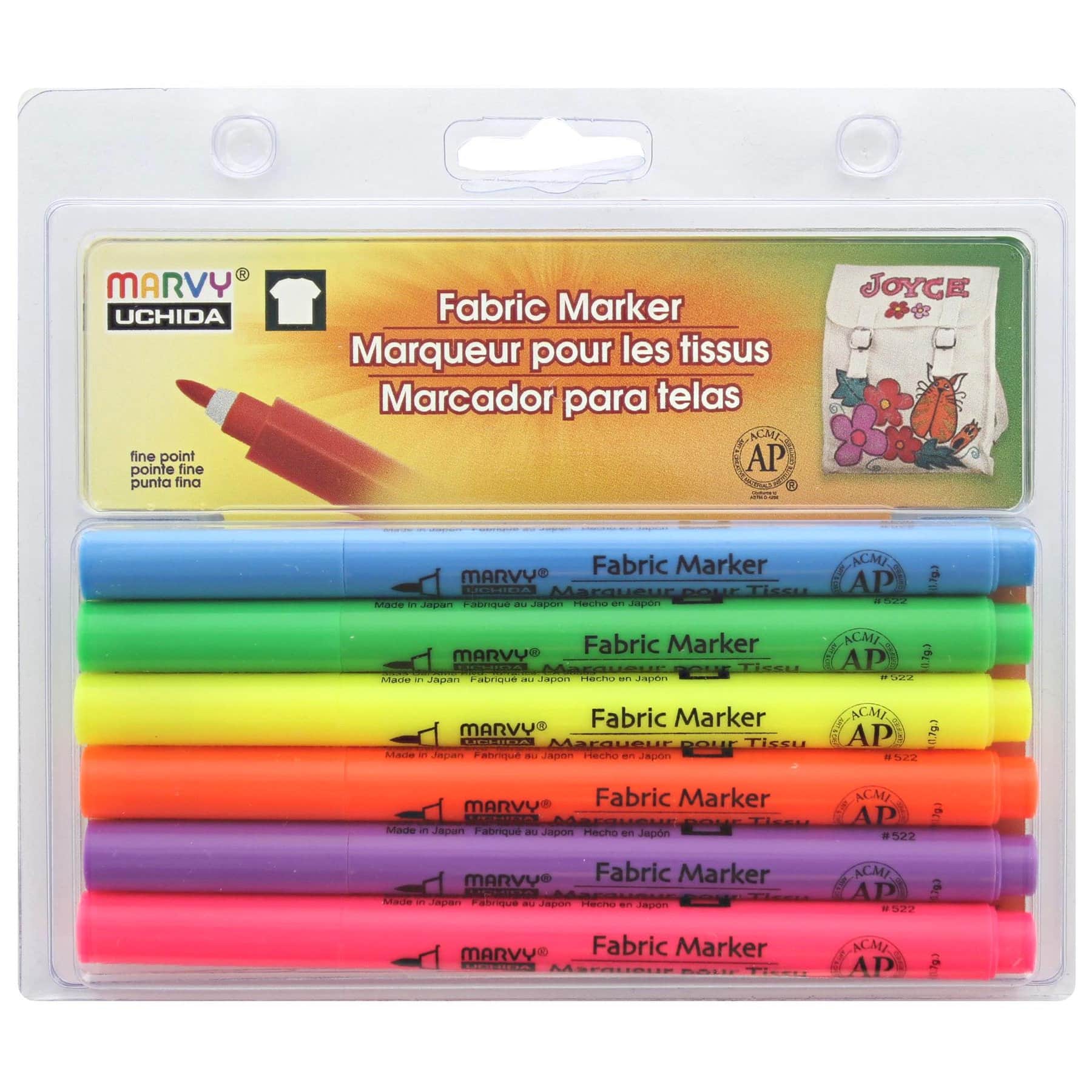 Marvy Uchida Fine 6 Color Fluorescent Fabric Marker Set By Marvy Uchida