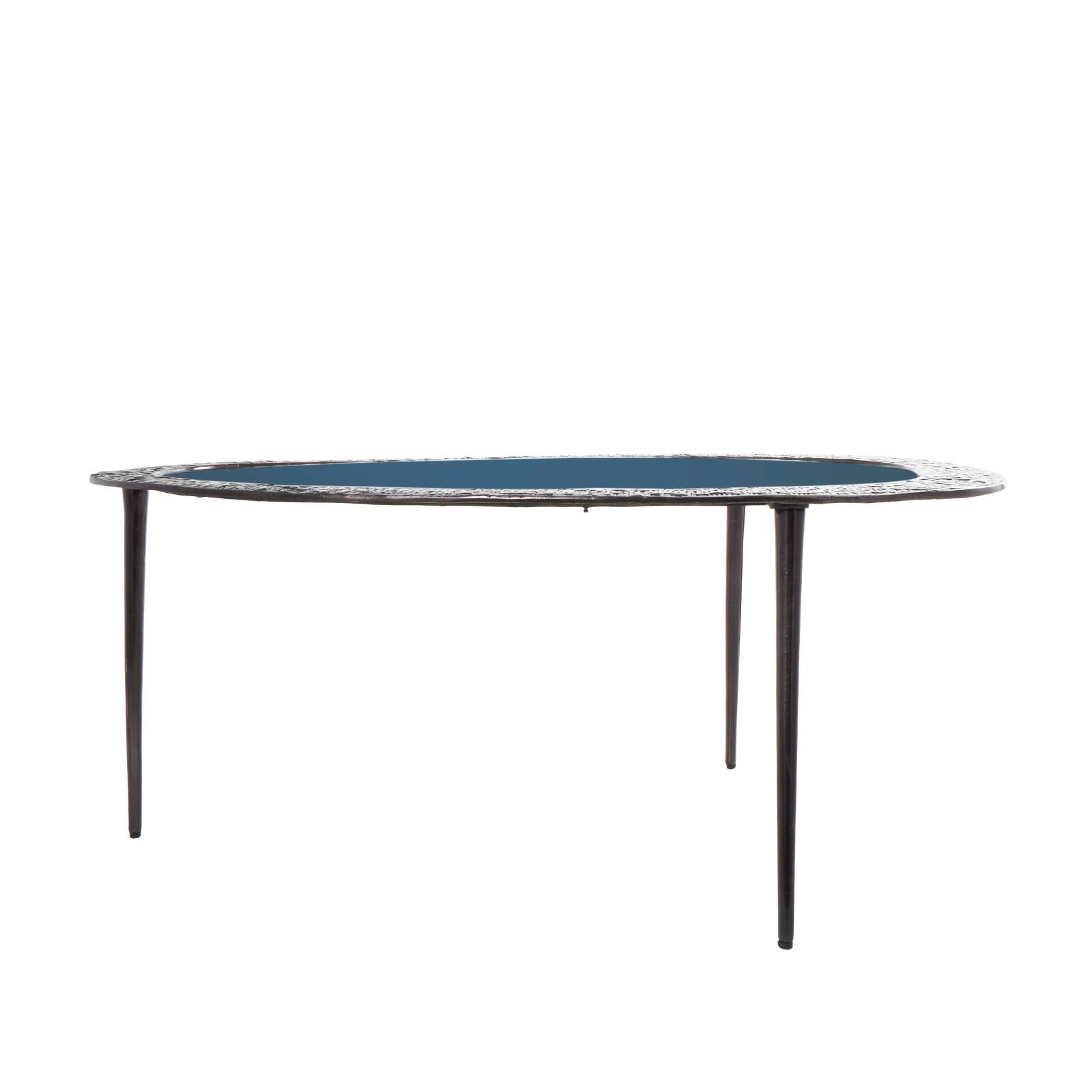 30" Black Aluminum Abstract Oval Shaped Coffee Table with Glass Top